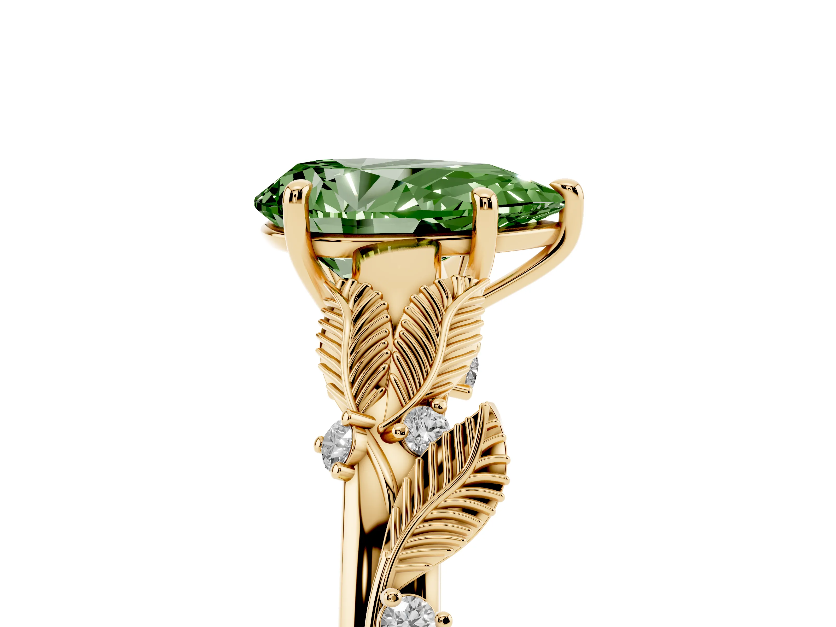 Pear-Shaped Leaf Solitaire Engagement Ring Setting for a Fancy Green Lab-Grown Diamond | Yellow Gold