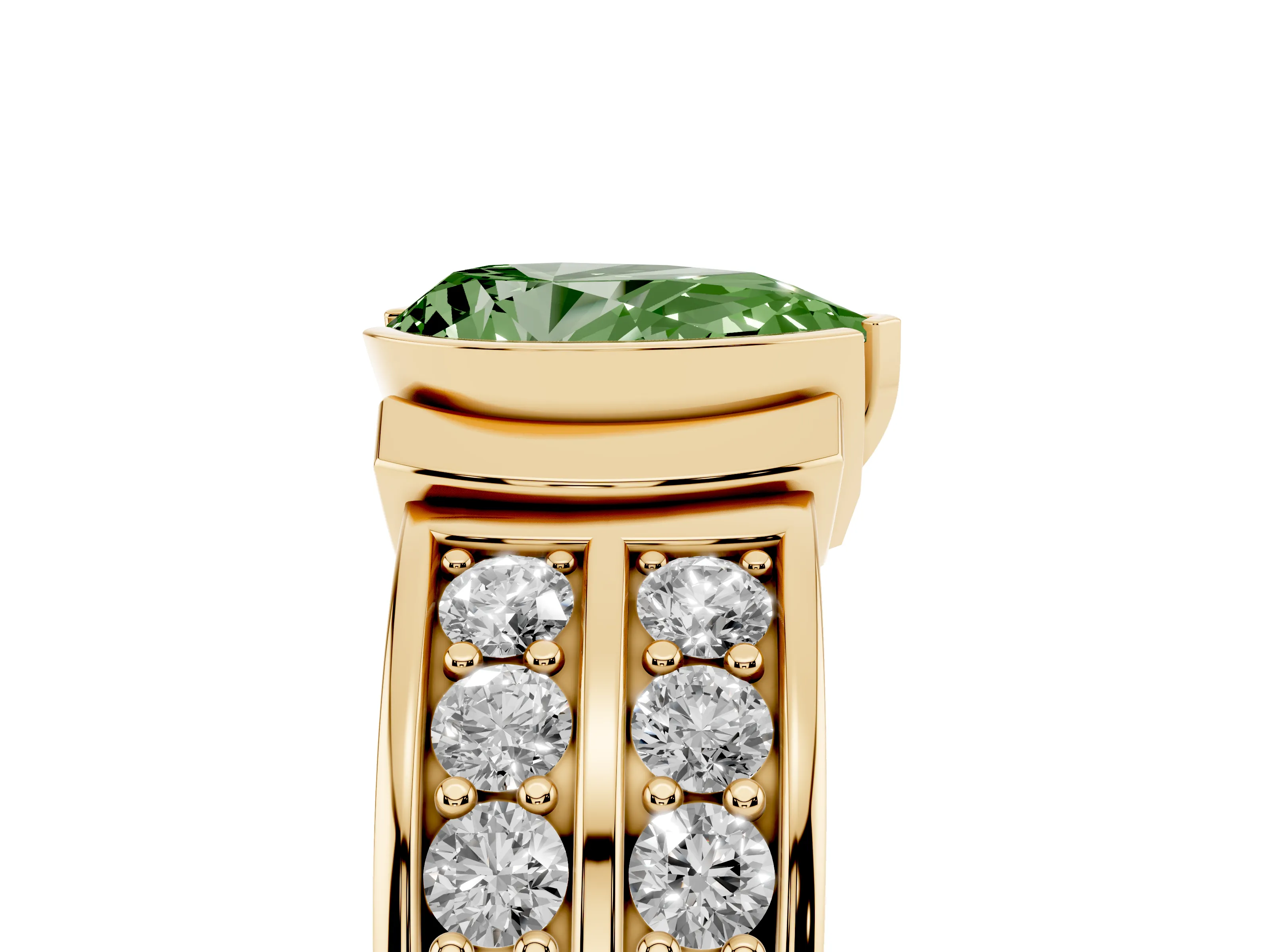 Fancy Green Pear Cut Diamond Wide Channel Set Band Ring Set in Yellow gold with Bezel Setting