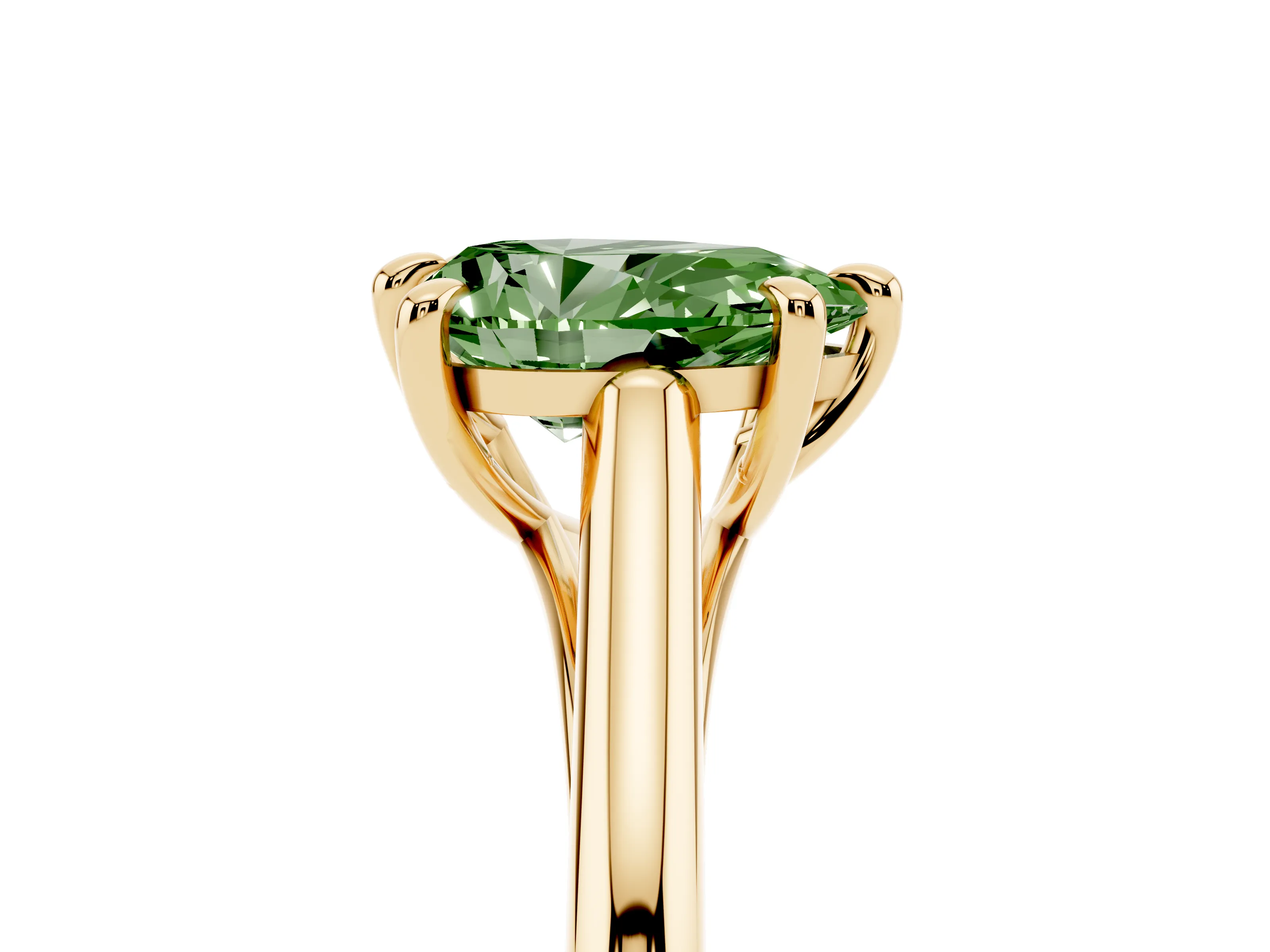 Fancy Green Pear Cut Diamond Solitaire Engagement Ring Set in Yellow gold with Prong Setting and Plain Classic Band