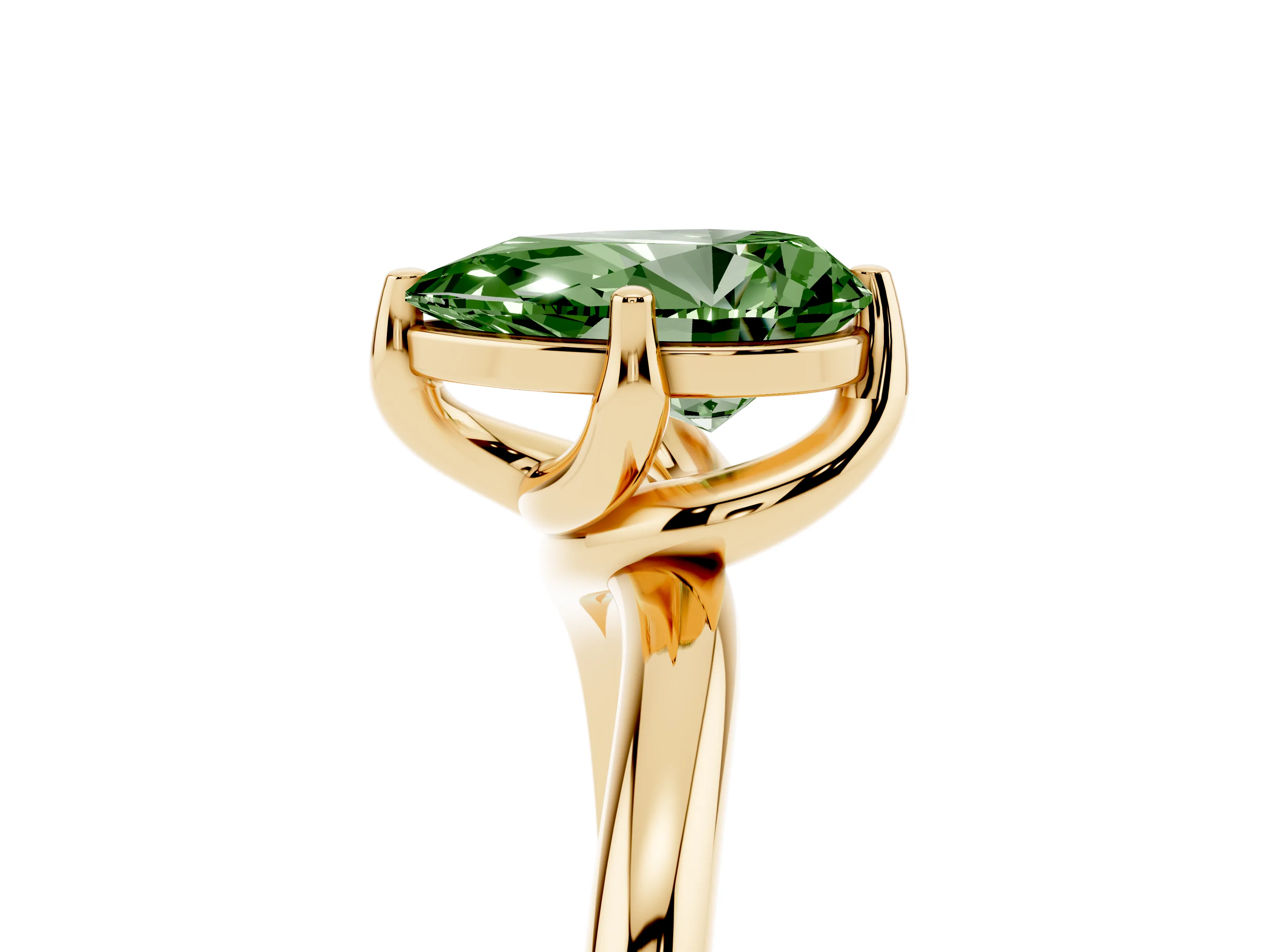 Fancy Green Pear Cut Diamond Solitaire Engagement Ring Set in Yellow gold with Classic Plain Band