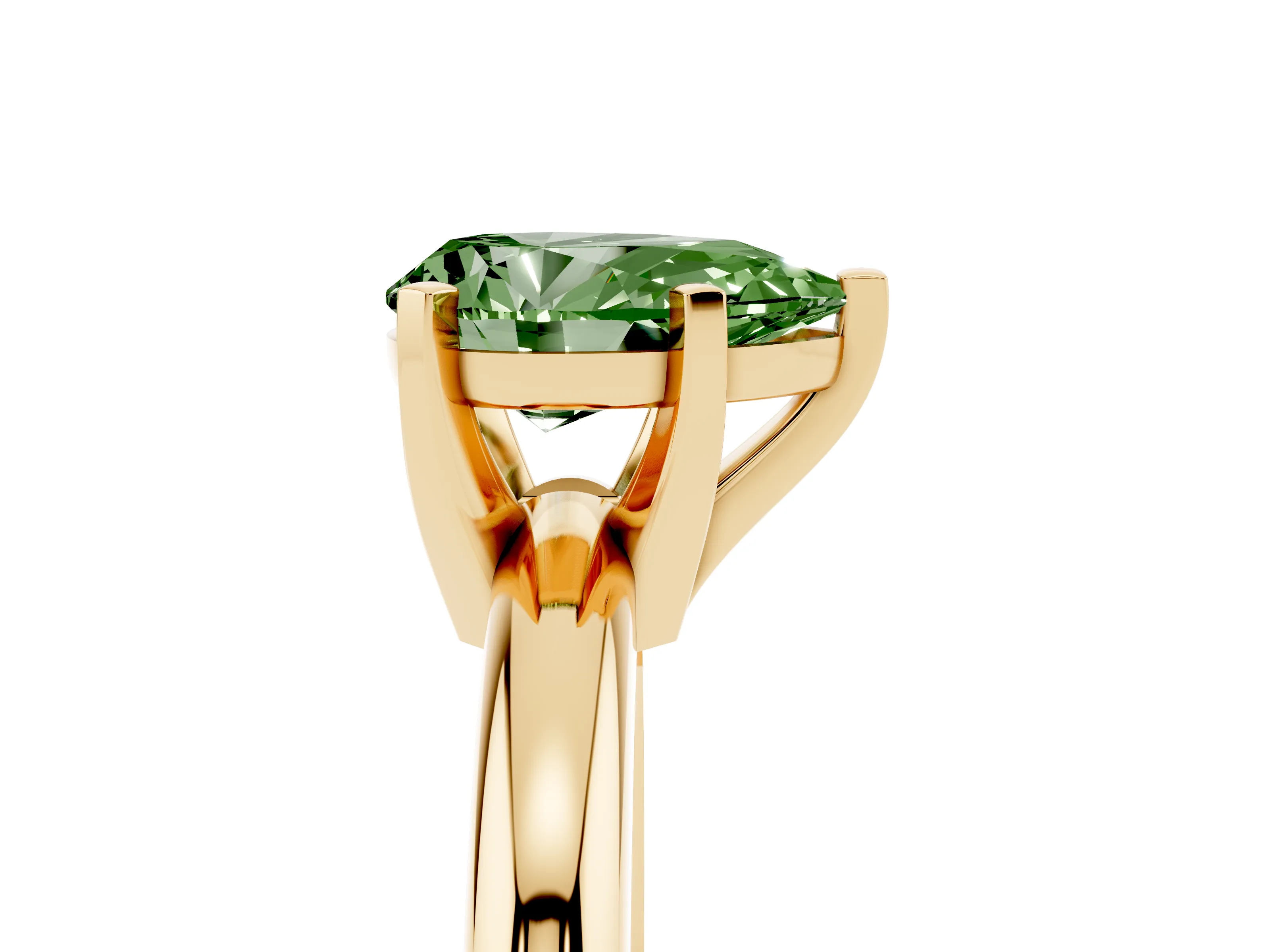 Fancy Green Pear Cut Diamond Solitaire Engagement Ring Set in Yellow gold with Round Band and Prong Setting