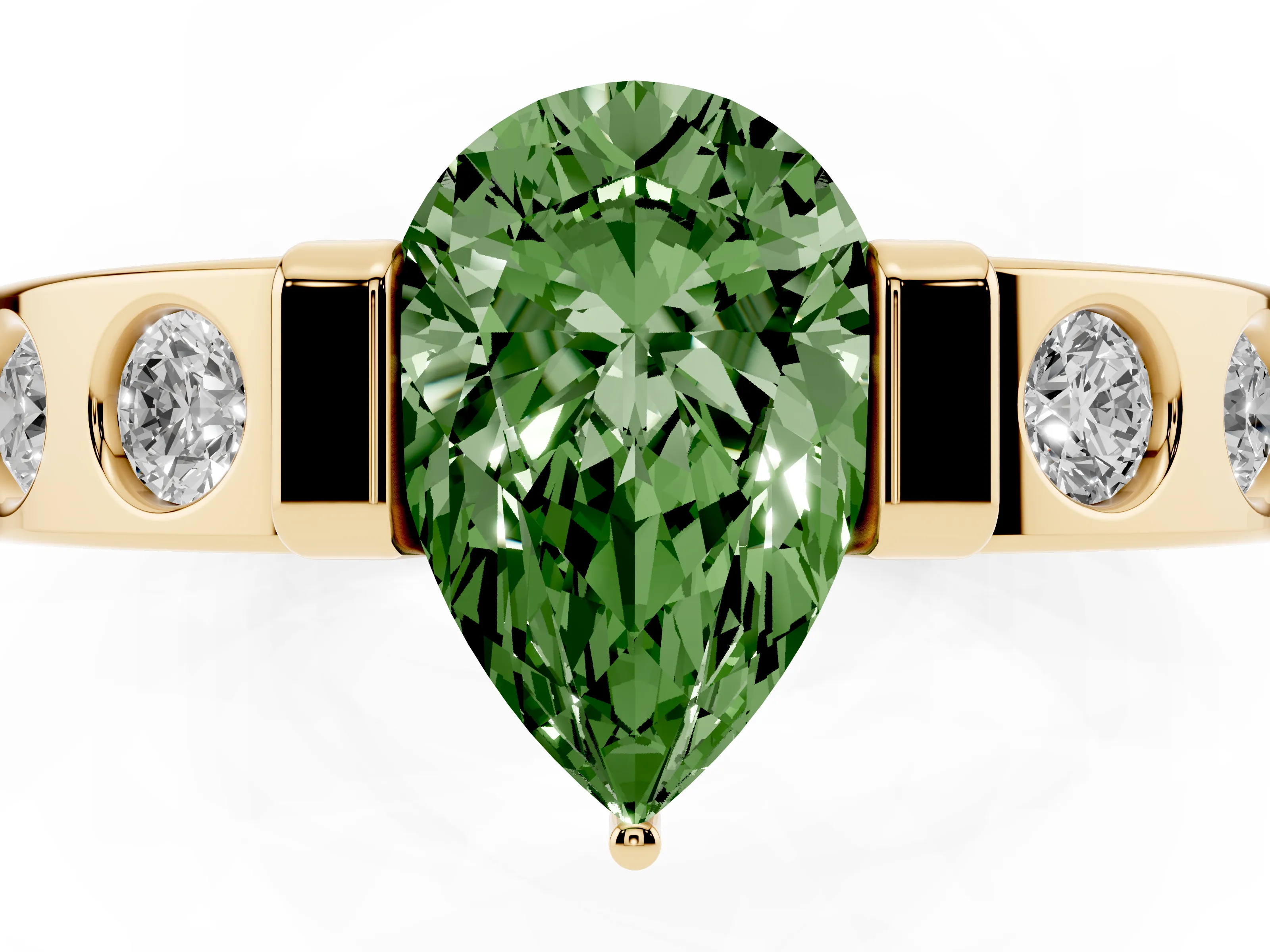 Fancy Green Pear Cut Diamond Channel-Set Band Ring Set in Yellow gold with Bezel Prong Setting