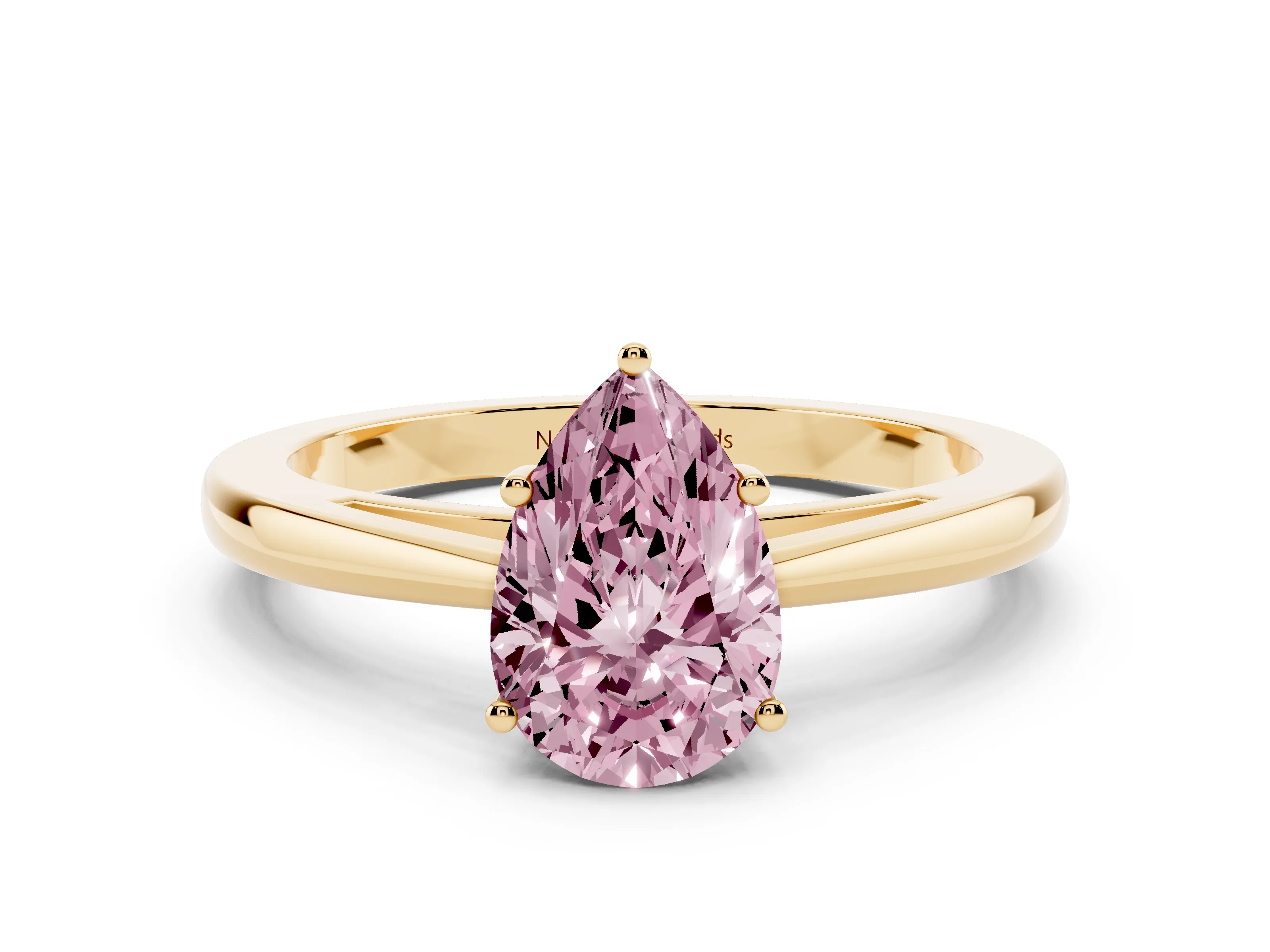 Fancy Pink Pear Cut Diamond Solitaire Ring Set in Yellow gold with Split Shank and Prong Setting