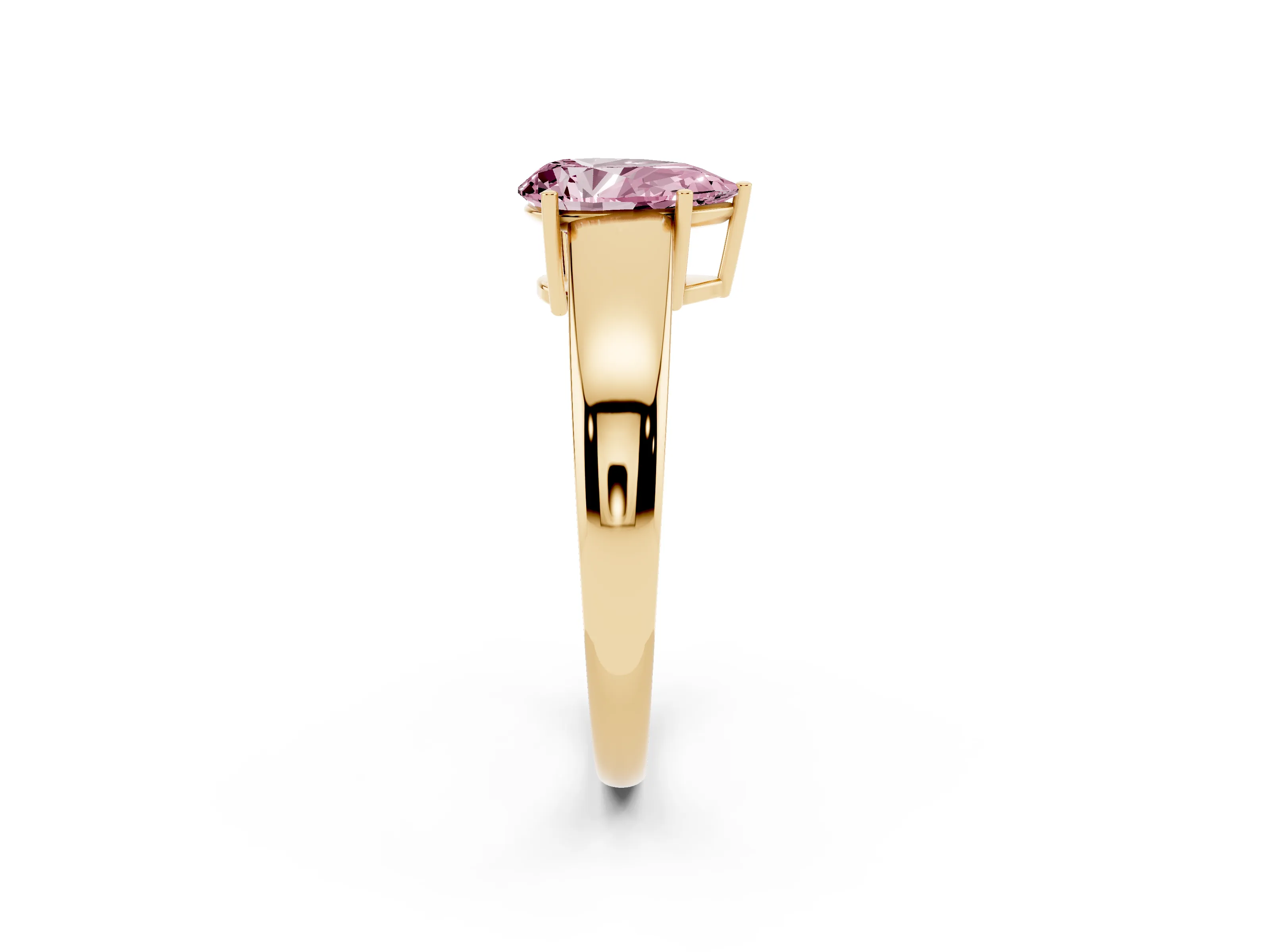 Fancy Pink Pear Cut Diamond Solitaire Ring Set in Yellow gold with Tapered Band and Prong Setting