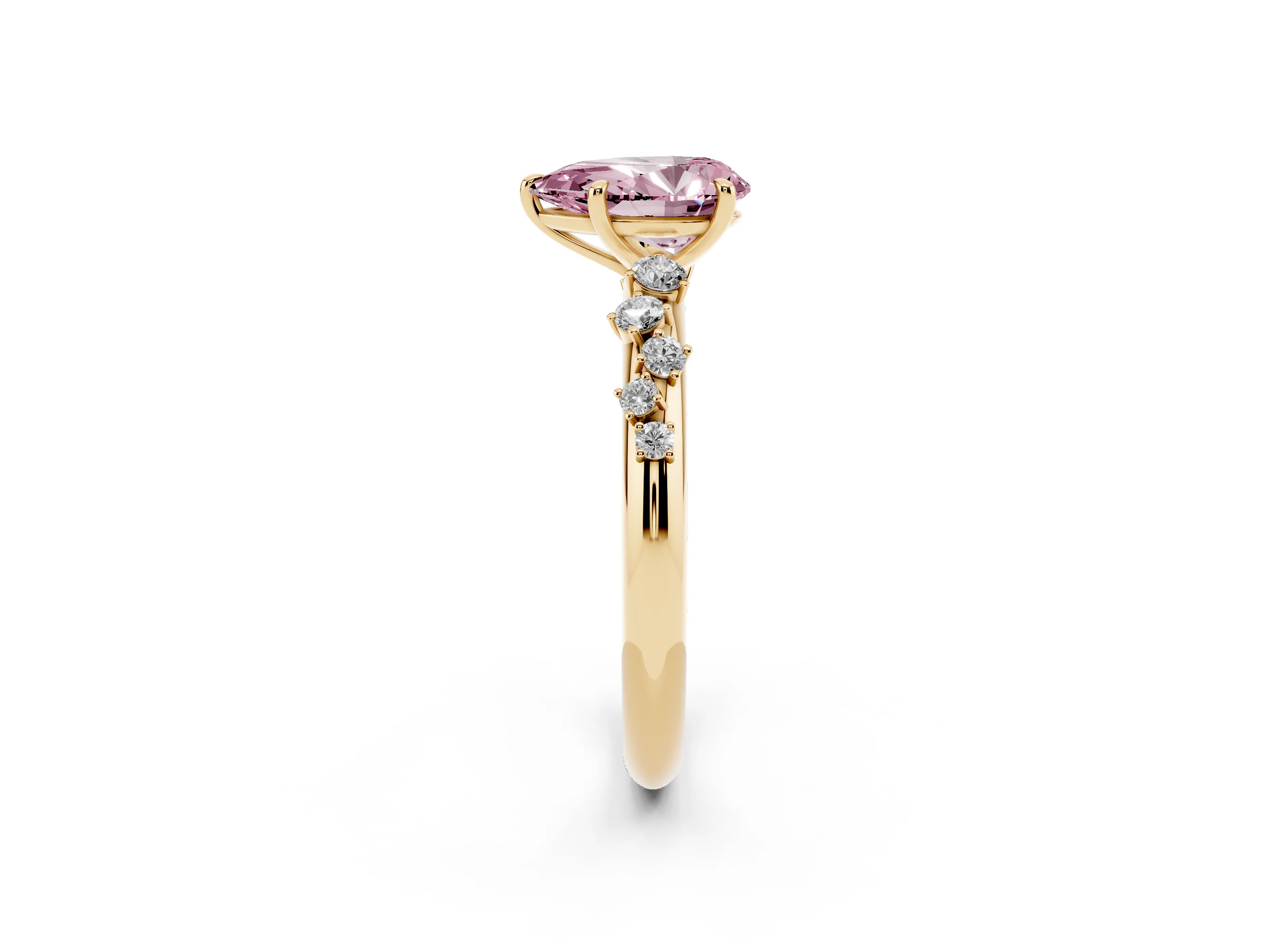 Fancy Pink Pear Cut Diamond Cluster Solitaire Ring Set in Yellow gold with Prong Setting