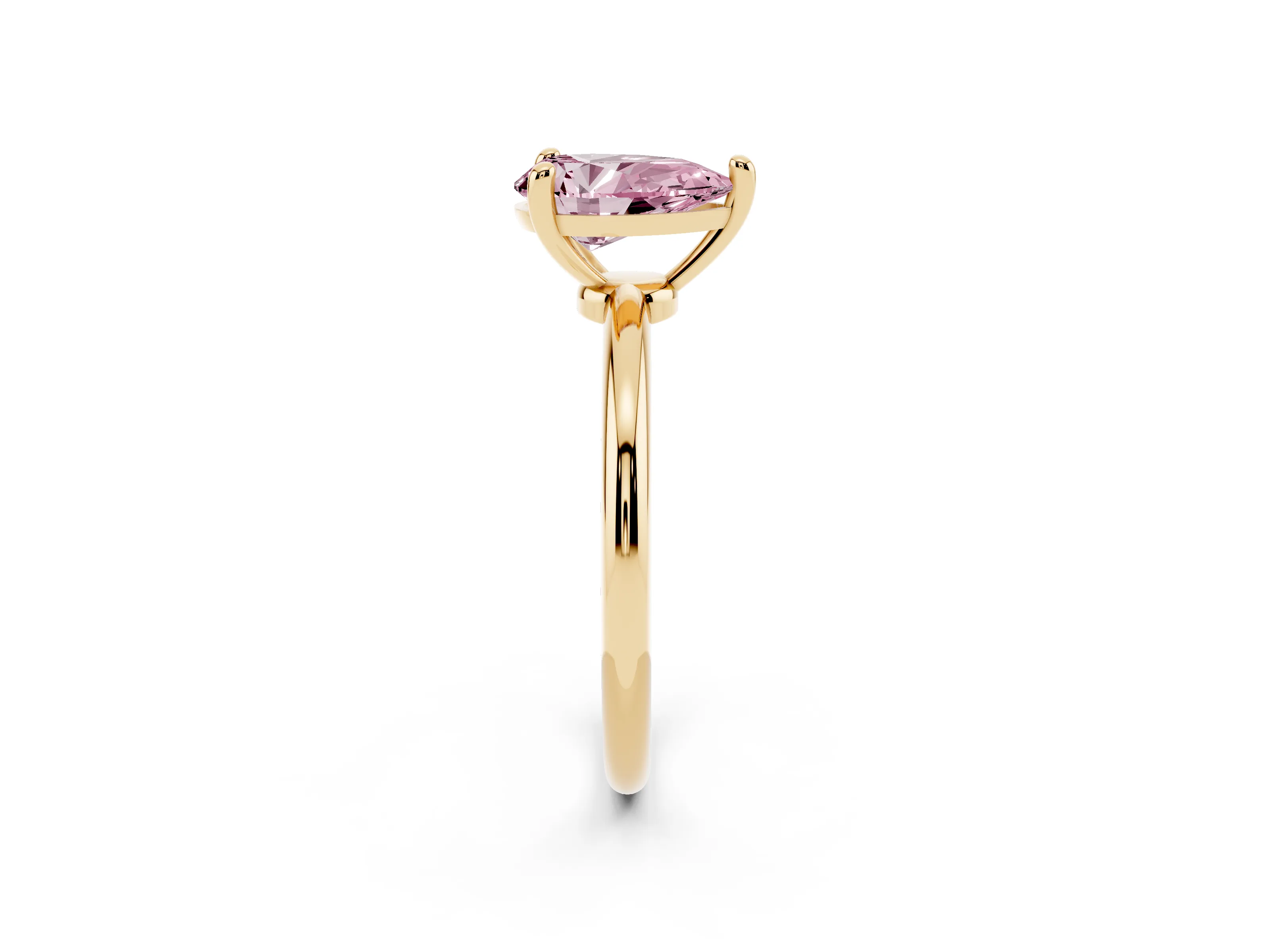 Fancy Pink Pear Cut Diamond Solitaire Ring Set in Yellow gold with Secure Prong Setting on a Classic Band