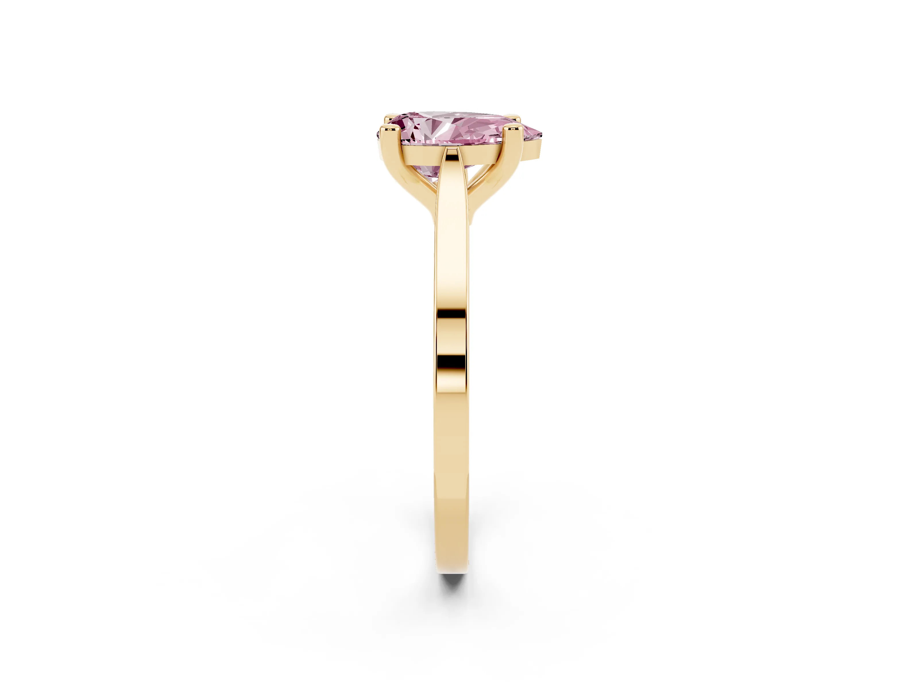 Fancy Pink Pear Cut Diamond Solitaire Ring Set in Yellow gold with Prong Setting and Tapered Band
