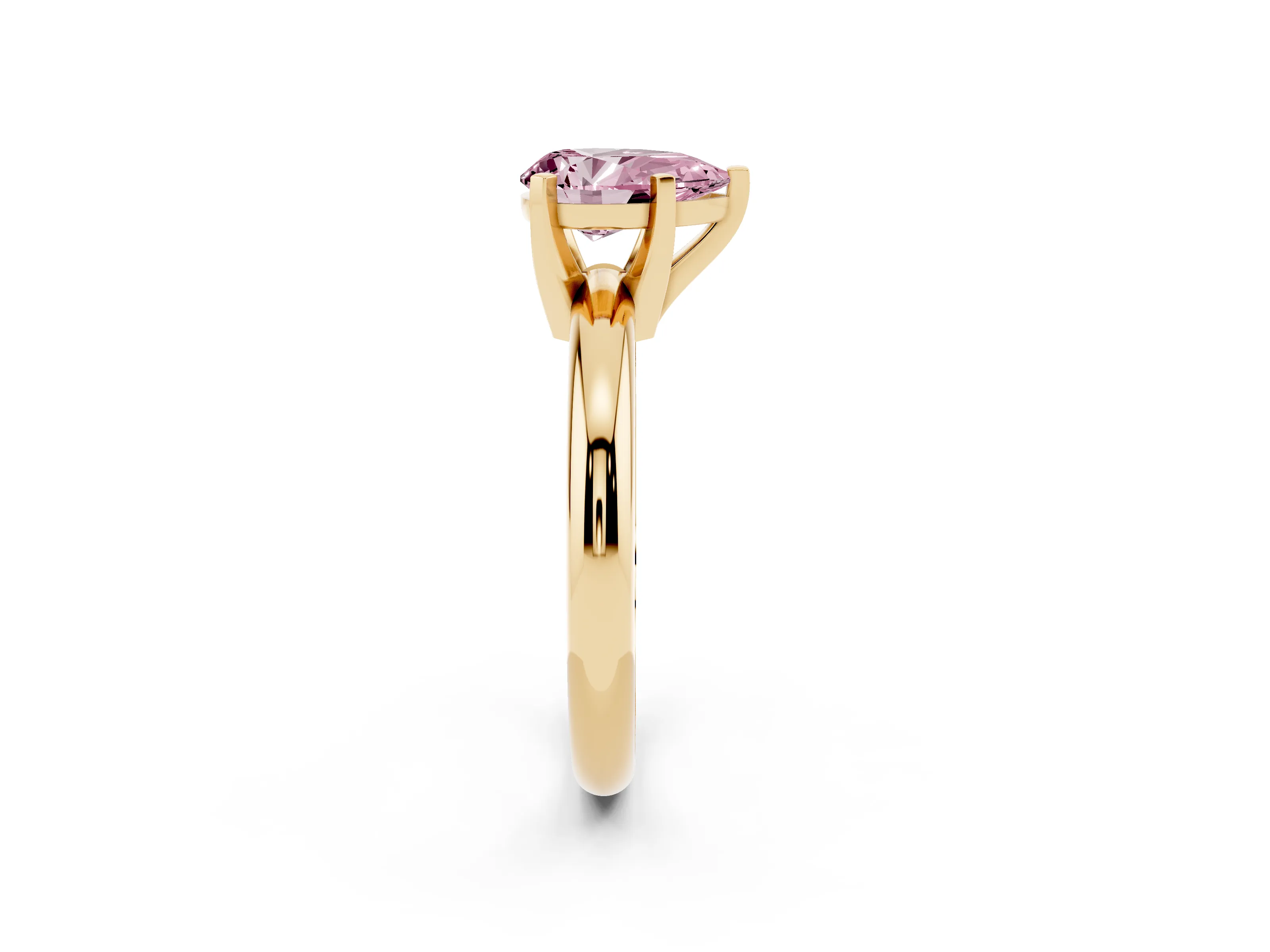 Fancy Pink Pear Cut Diamond Solitaire Engagement Ring Set in Yellow gold with Round Band and Prong Setting