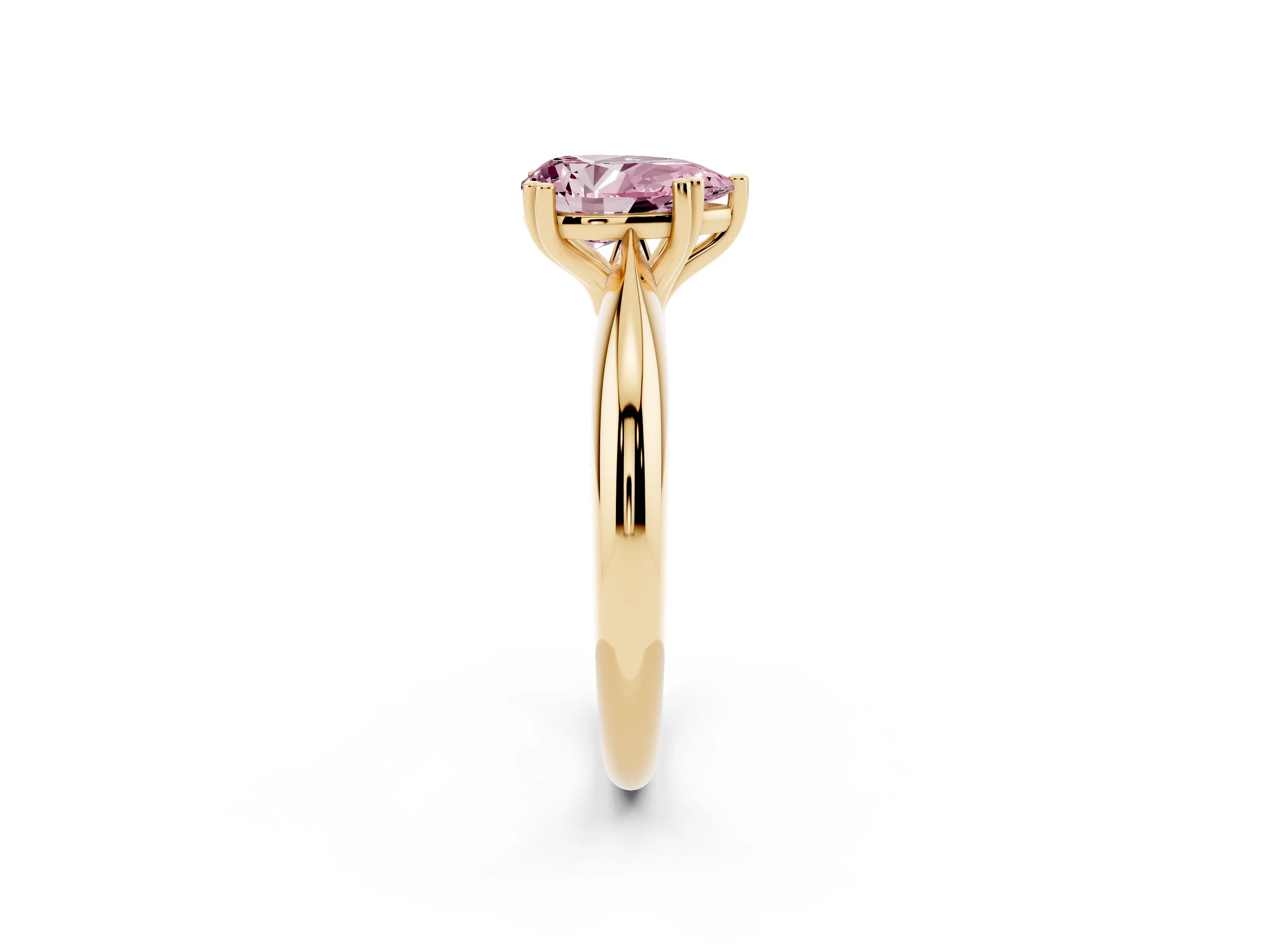 Fancy Pink Pear Cut Diamond Solitaire Engagement Ring Set in Yellow gold with Tapered Band and Prong Setting