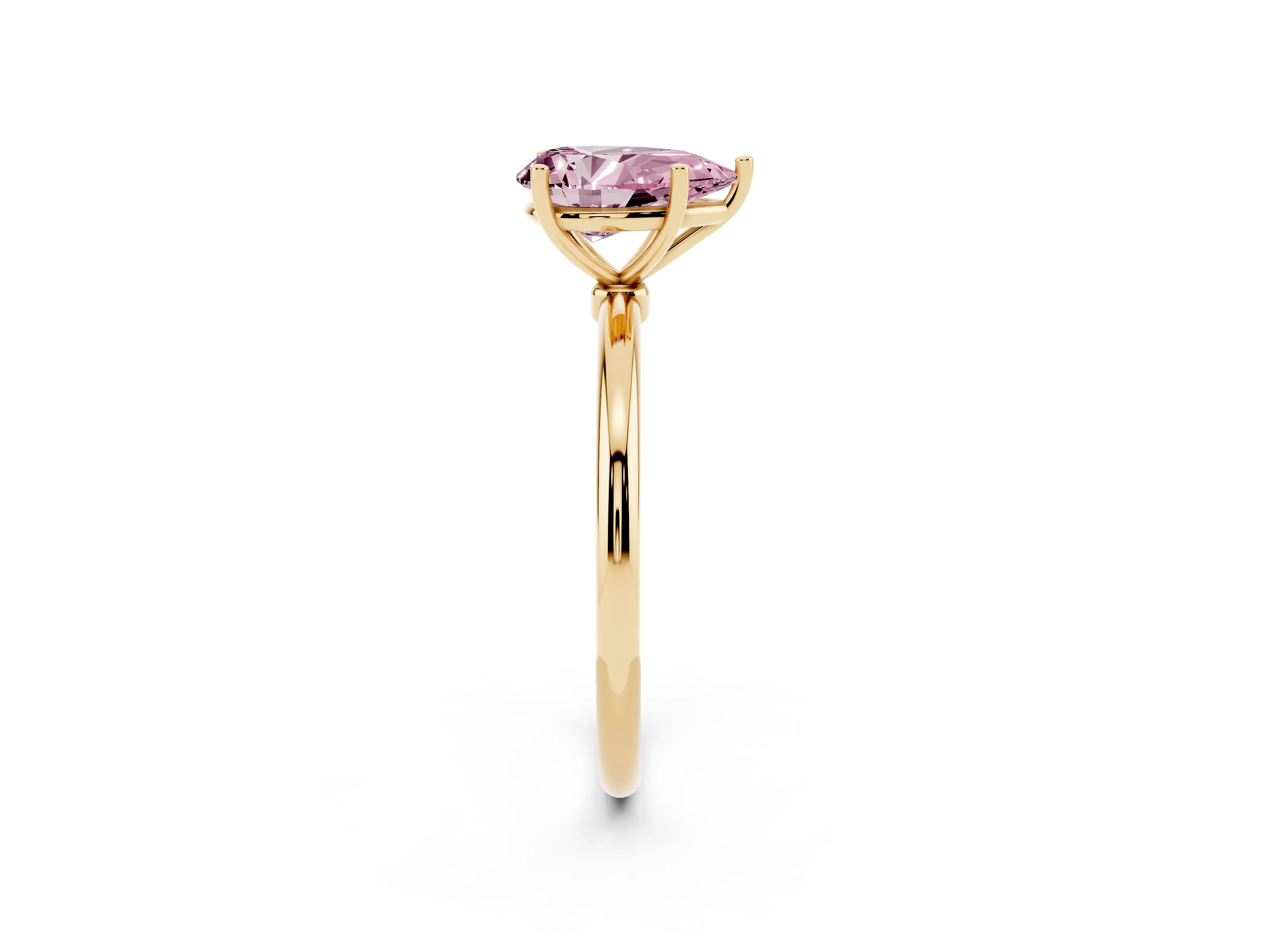 Fancy Pink Pear Cut Diamond Solitaire Engagement Ring Set in Yellow gold with Thin Band and Prong Setting