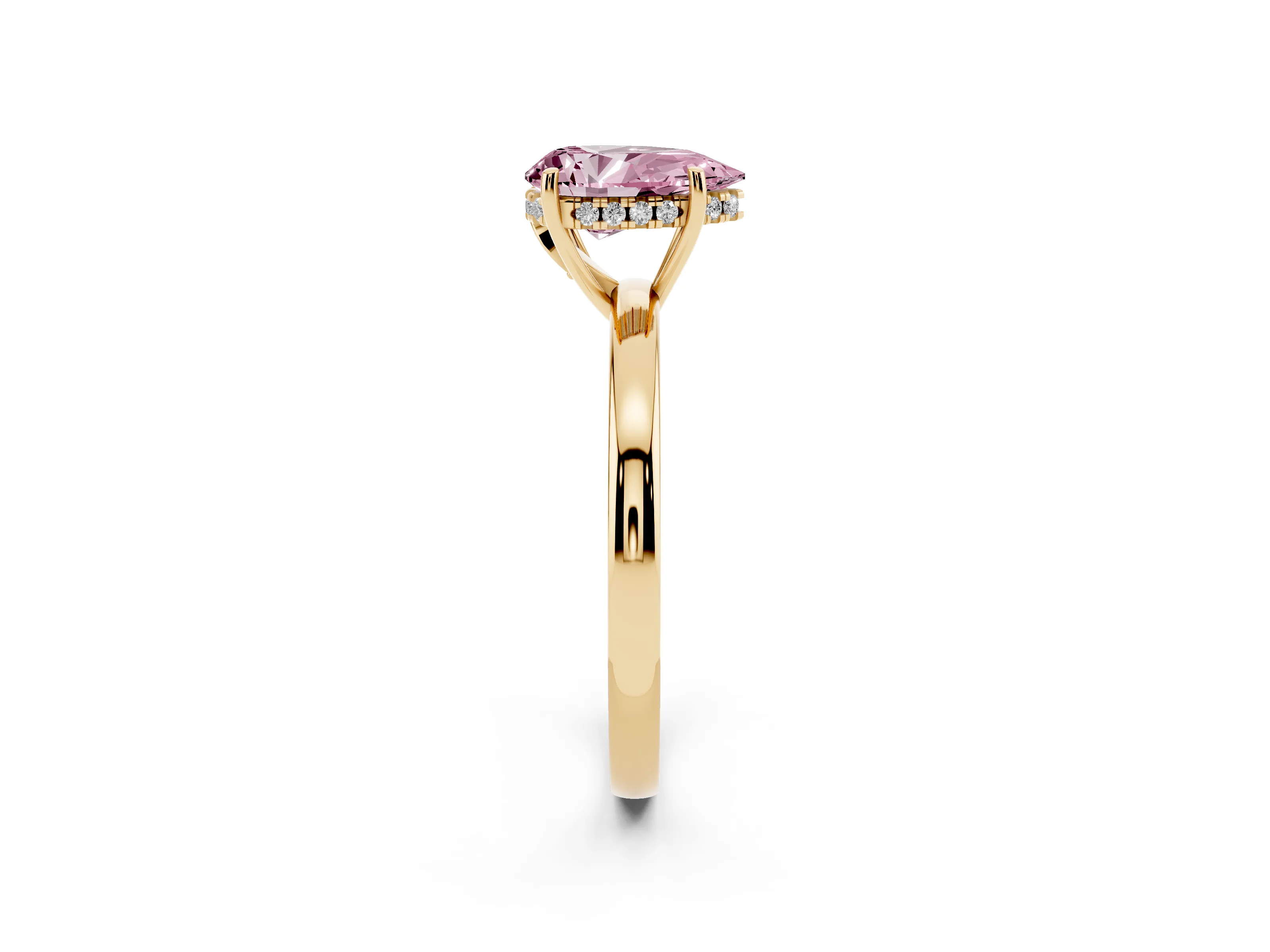 Fancy Pink Pear Cut Diamond Solitaire Ring Set in Yellow gold with Plain Band and Prong Setting