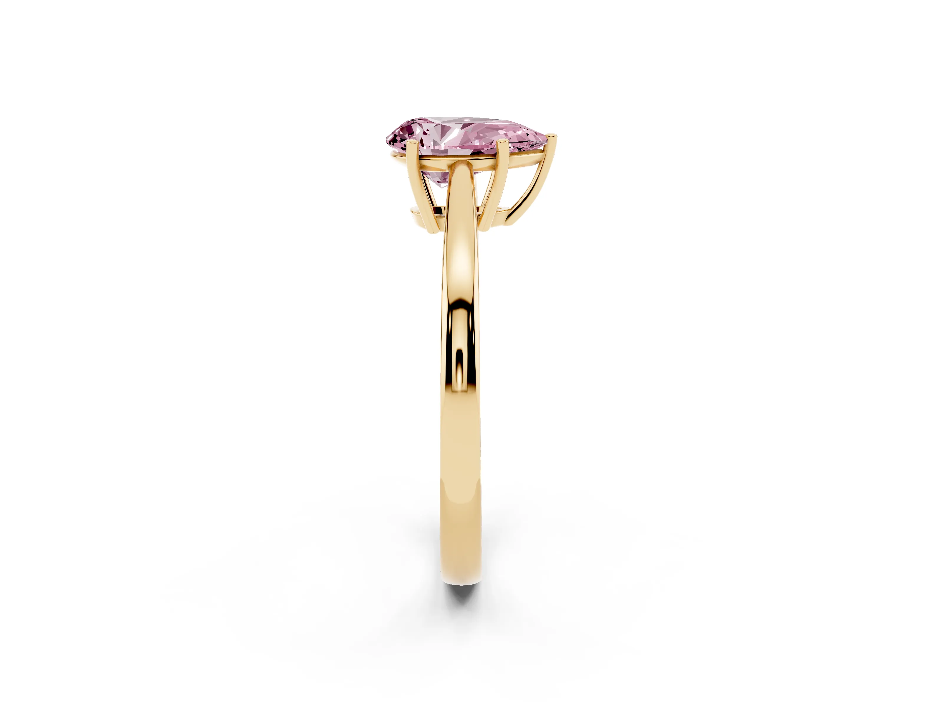 Fancy Pink Pear Cut Diamond Solitaire Ring Set in Yellow gold with Split Shank and Prong Setting