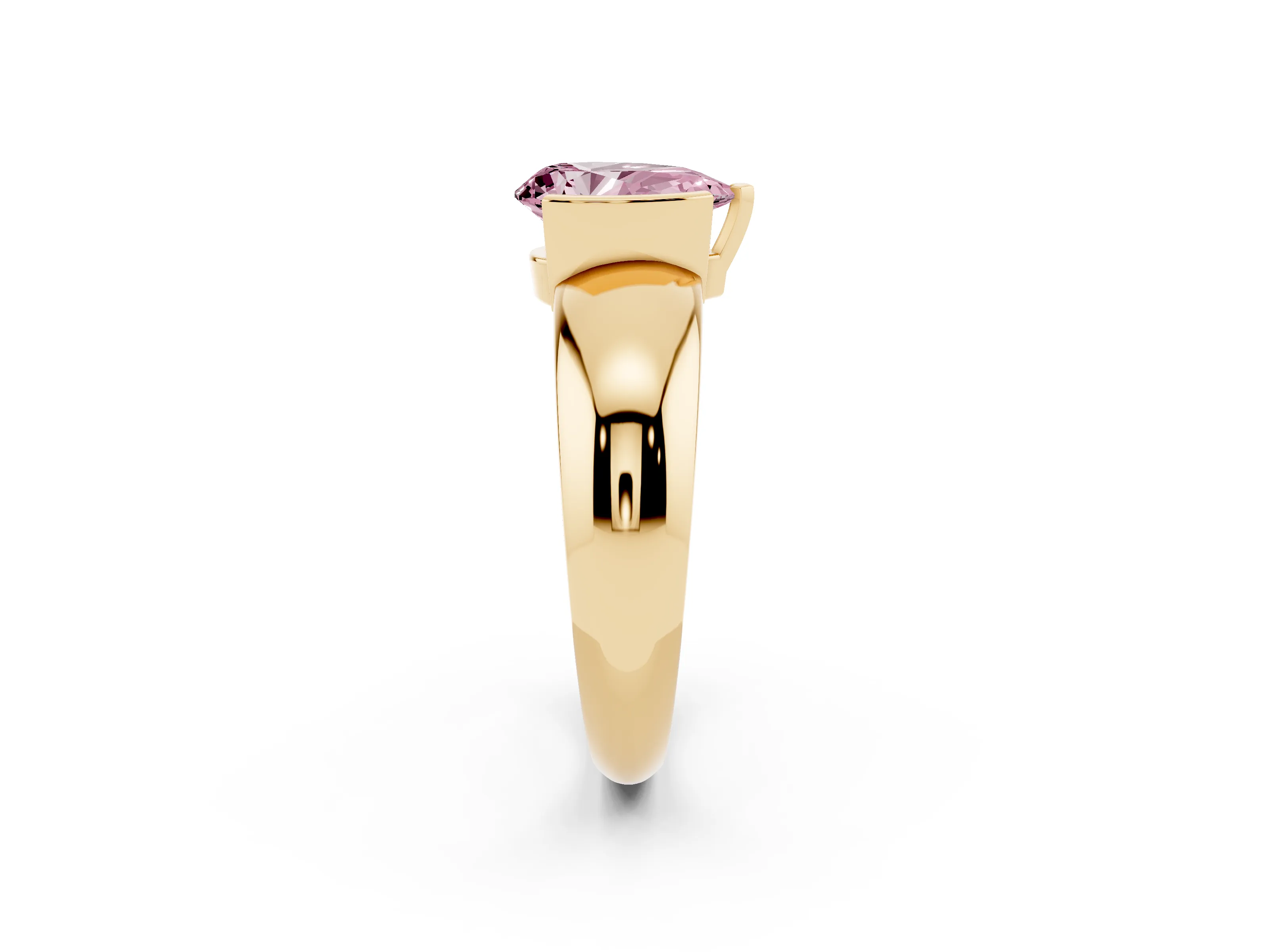 Fancy Pink Pear Cut Diamond Solitaire Tension Set Ring Set in Yellow gold with Wide Band