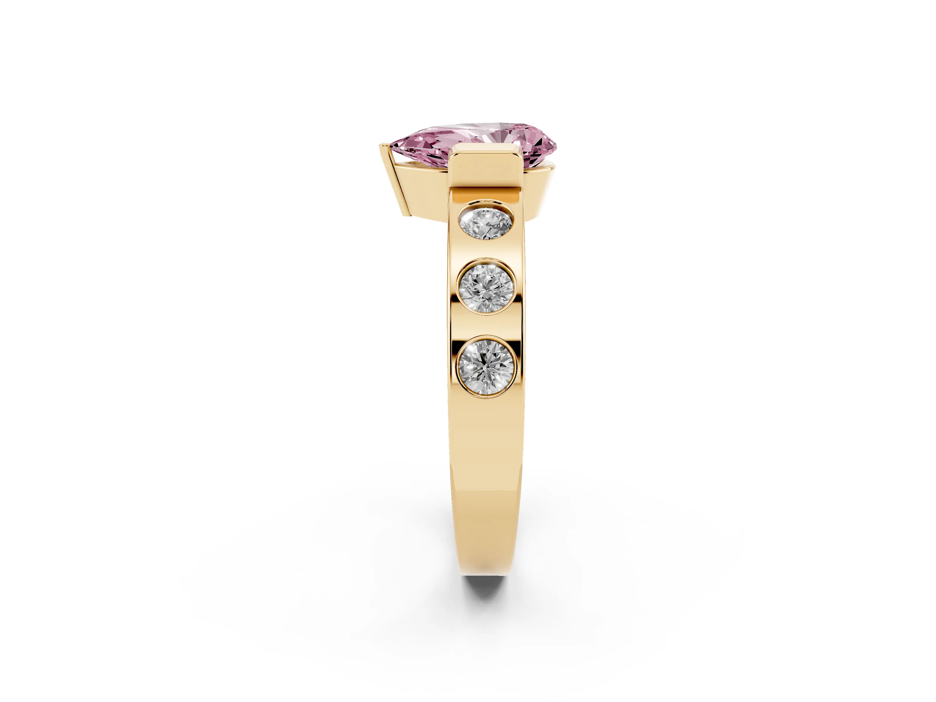 Fancy Pink Pear Cut Diamond Channel-Set Band Ring Set in Yellow gold with Bezel Prong Setting