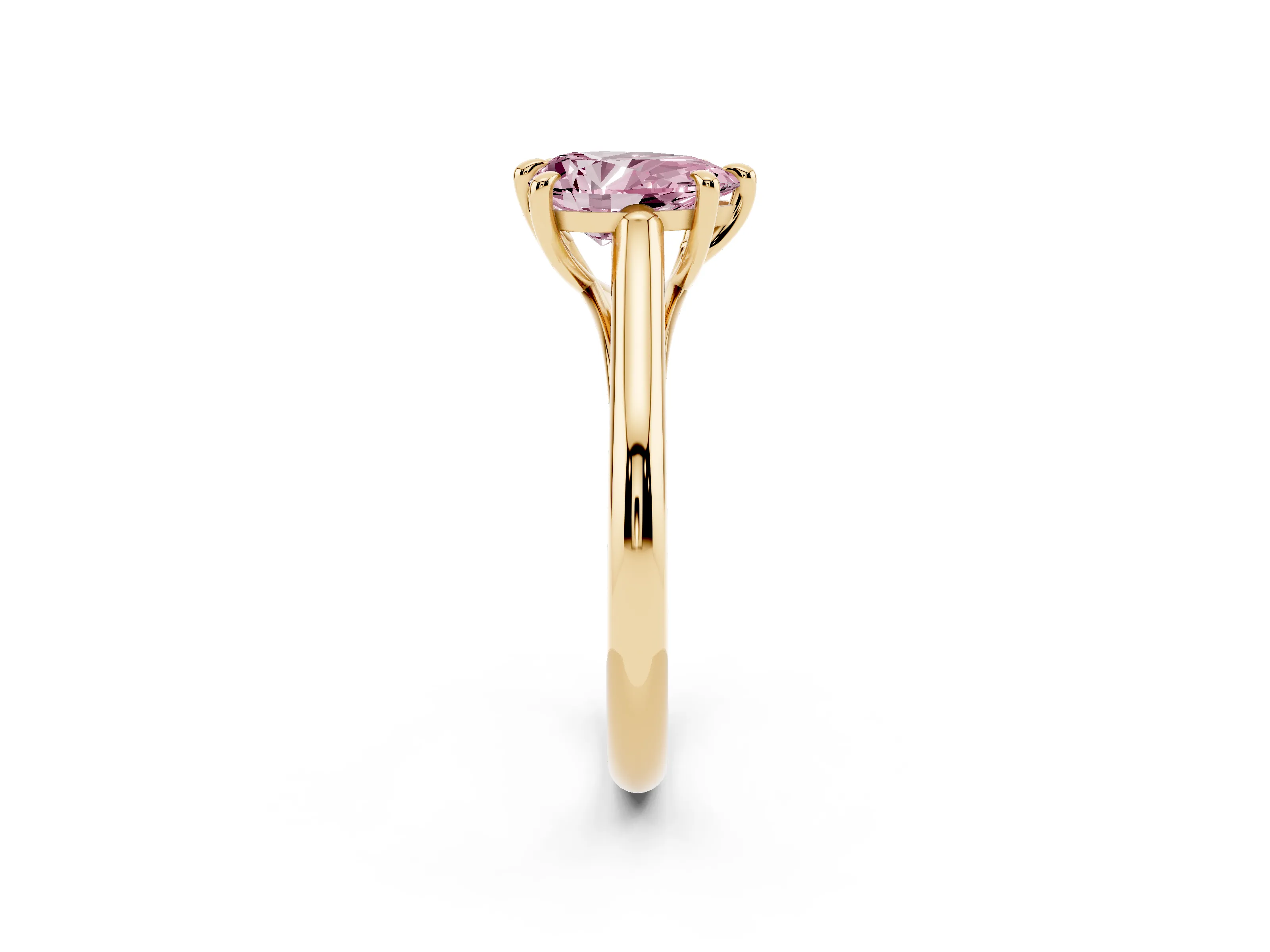 Fancy Pink Pear Cut Diamond Solitaire Engagement Ring Set in Yellow gold with Prong Setting and Plain Classic Band