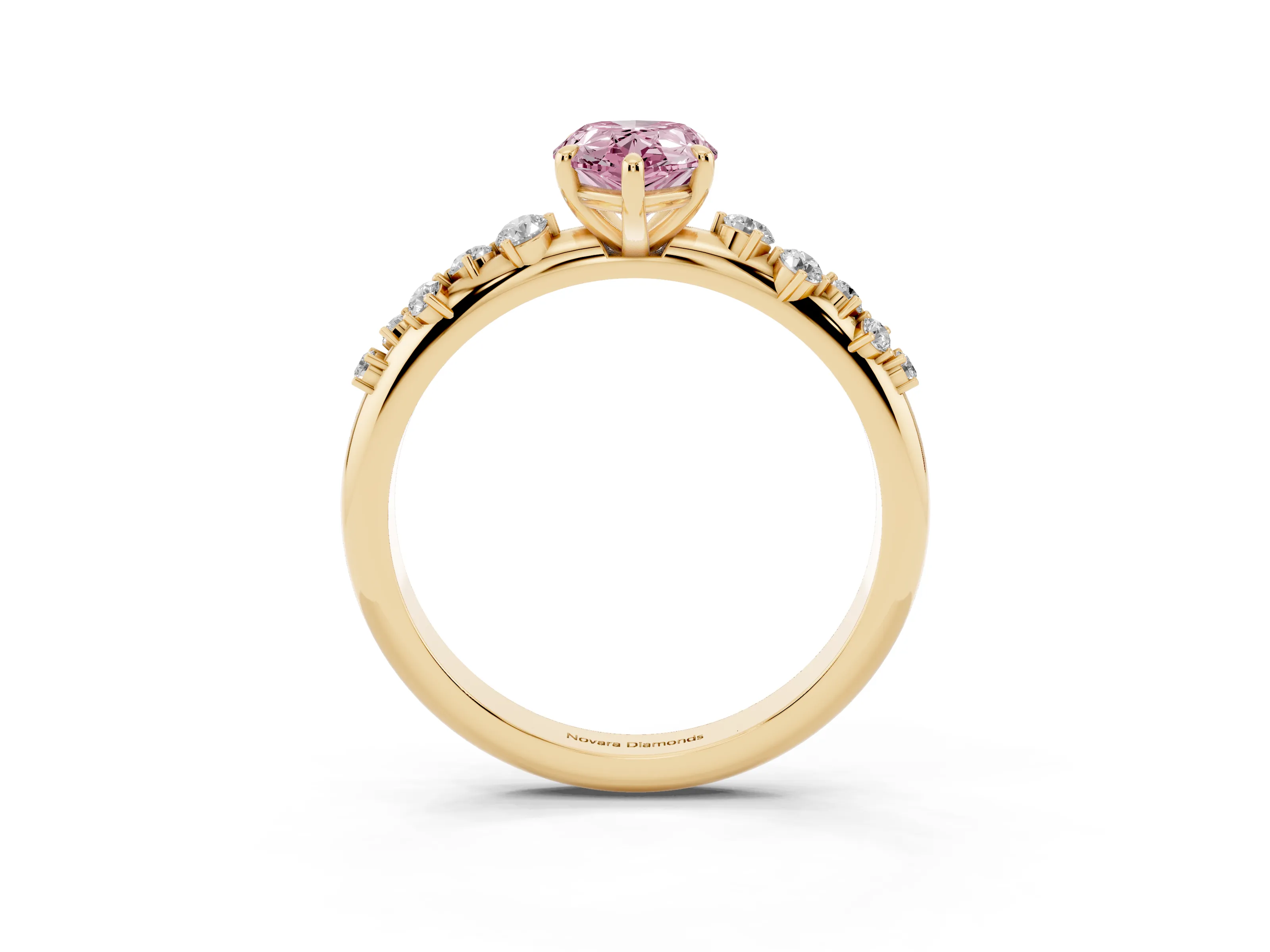 Fancy Pink Pear Cut Diamond Cluster Solitaire Ring Set in Yellow gold with Prong Setting