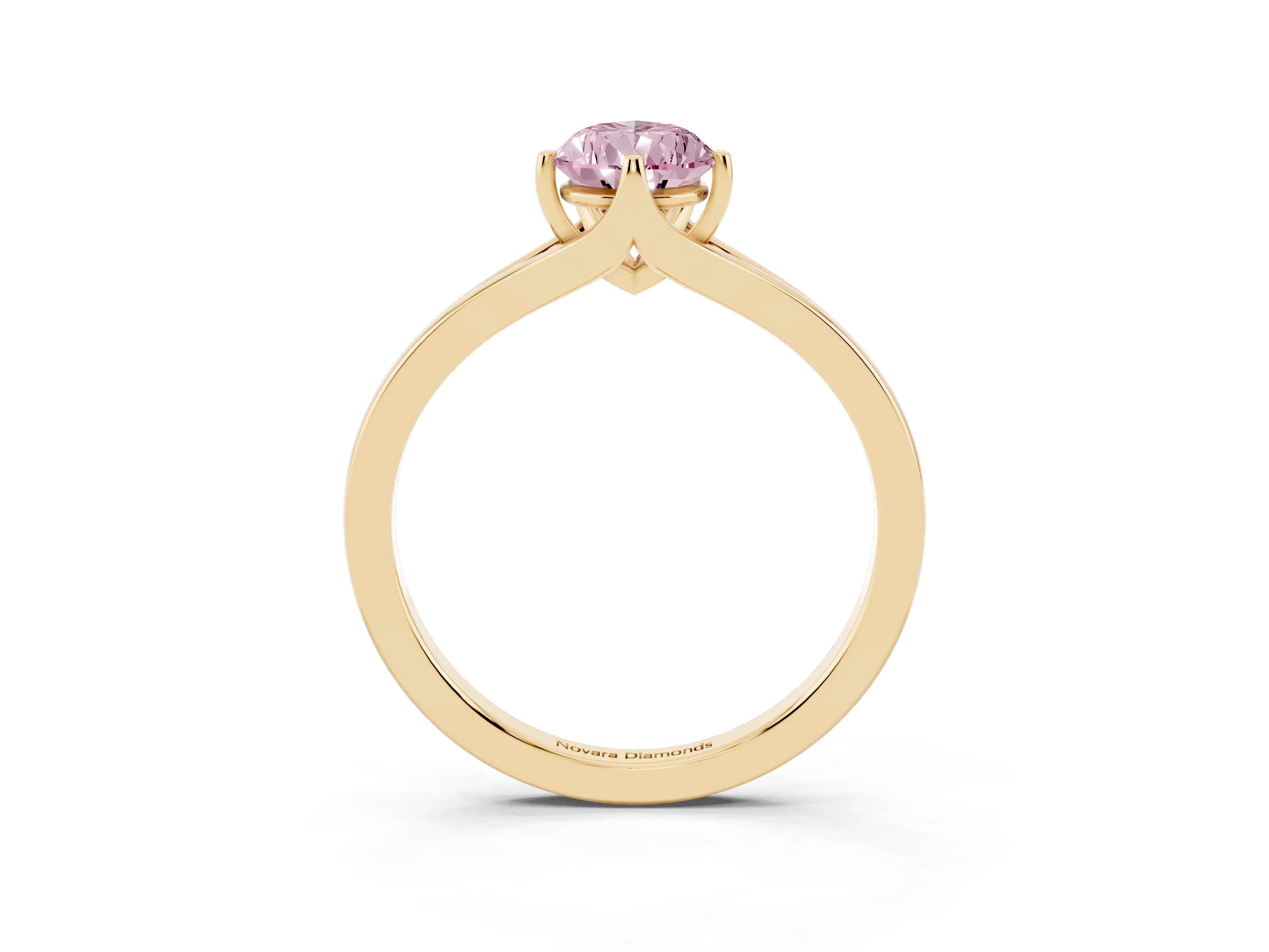 Fancy Pink Pear Cut Diamond Solitaire Ring Set in Yellow gold with Polished Tapered Band and Prong Setting