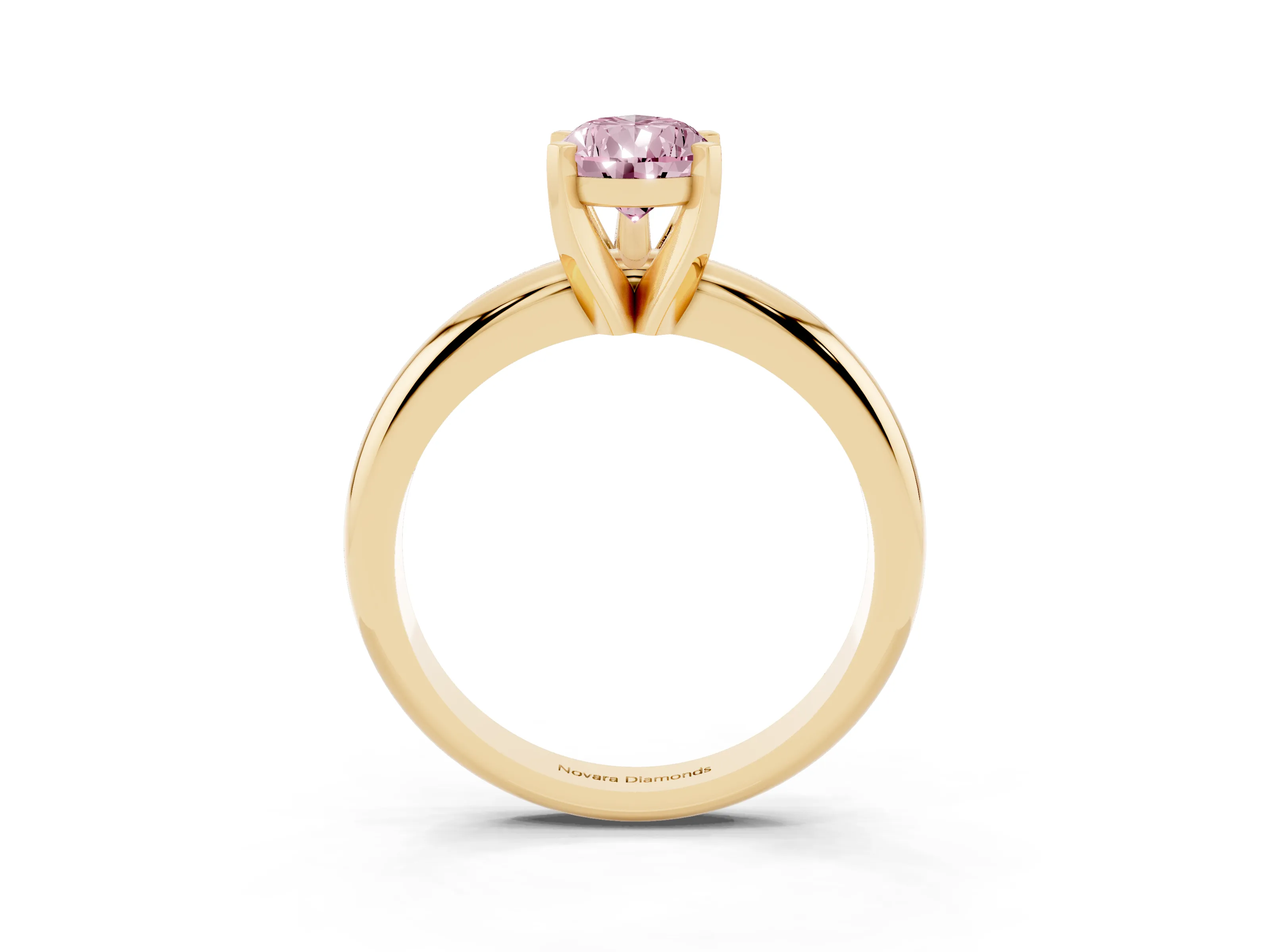 Fancy Pink Pear Cut Diamond Solitaire Engagement Ring Set in Yellow gold with Round Band and Prong Setting