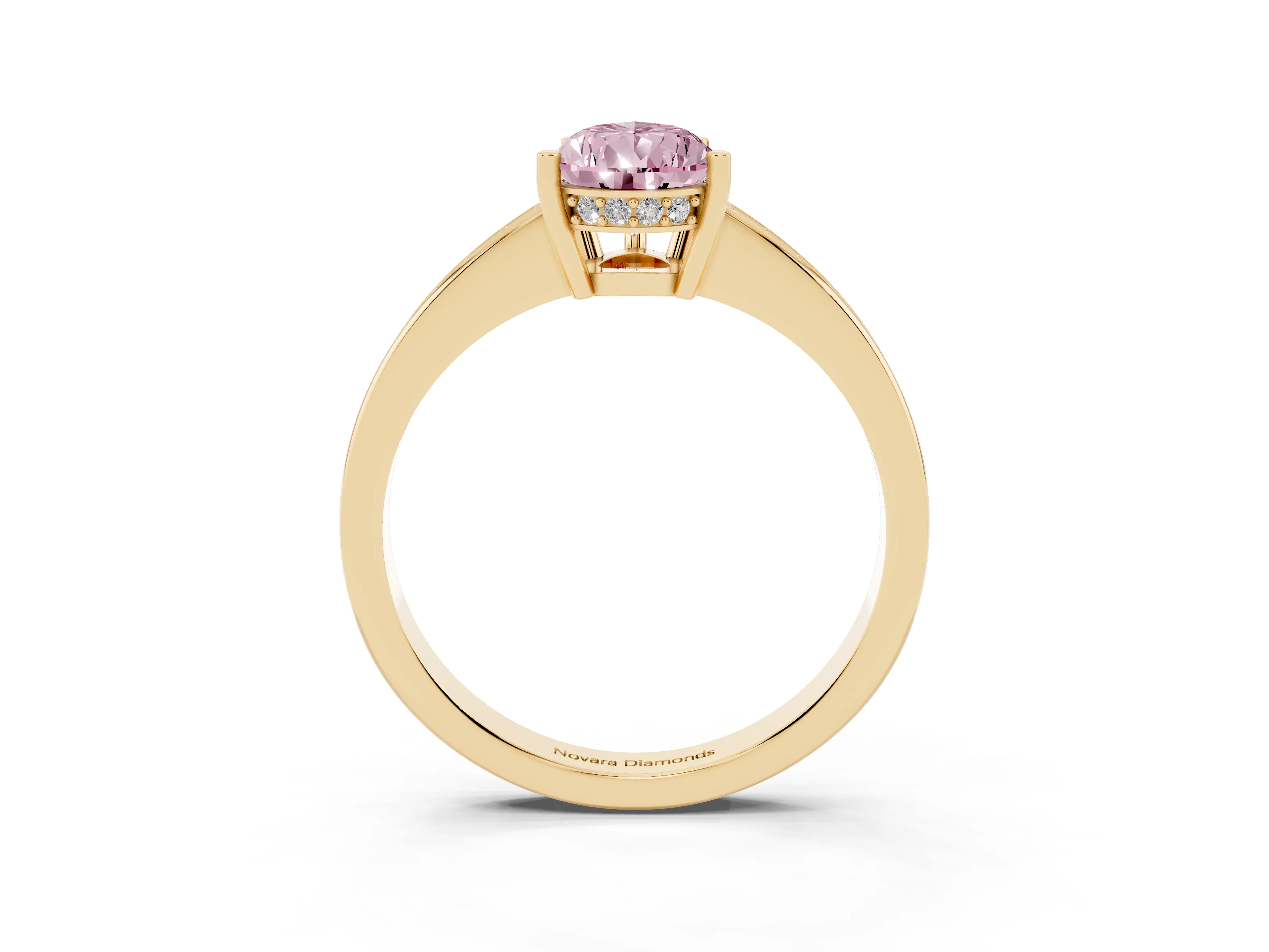Fancy Pink Pear Cut Diamond Pavé Band Prong Set Solitaire Ring Set in Yellow gold