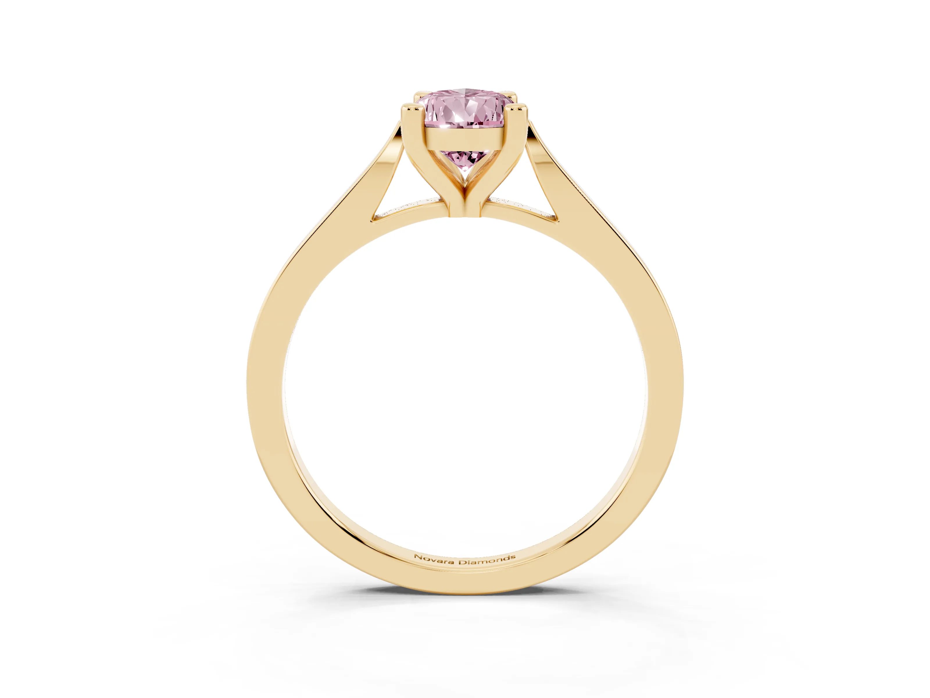 Fancy Pink Pear Cut Diamond Solitaire Ring Set in Yellow gold with Prong Setting and Tapered Band