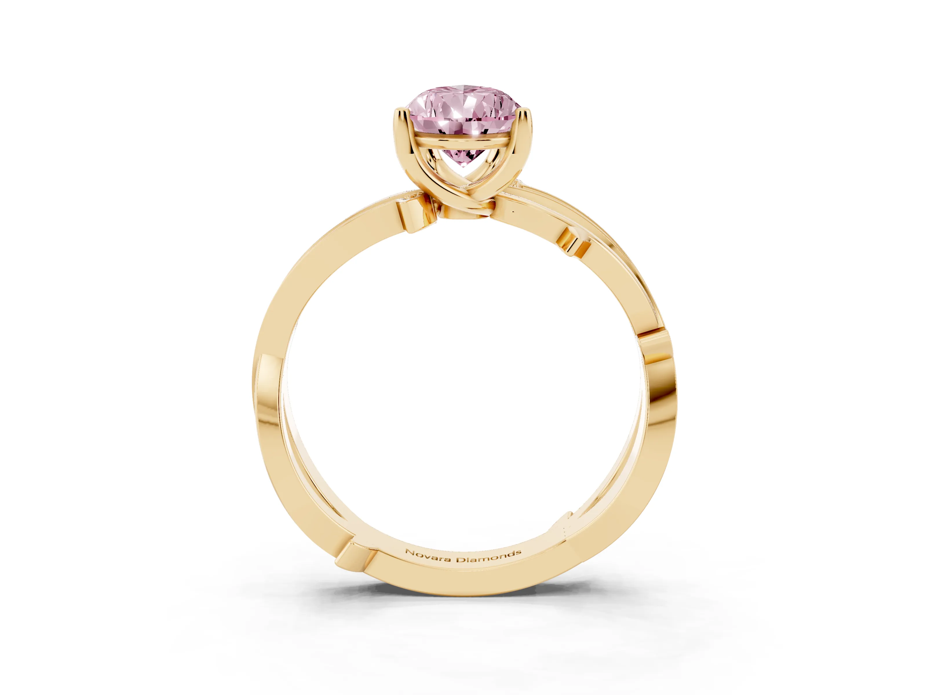 Fancy Pink Pear Cut Diamond Pavé Twist Band Solitaire Ring Set in Yellow gold with Prong Setting