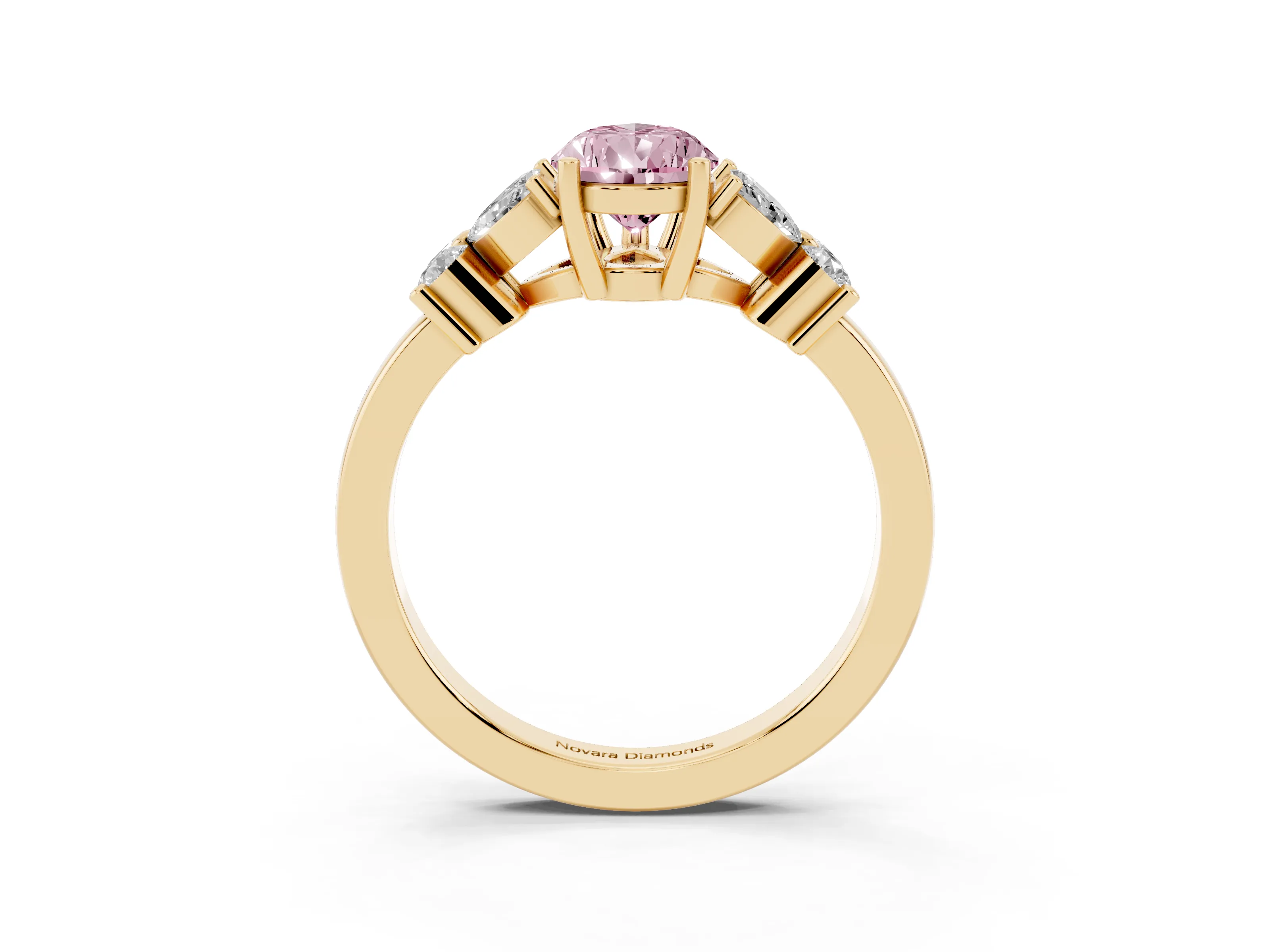 Fancy Pink Pear Cut Diamond Floral Cluster Ring Set in Yellow gold with Marquise Petals and Prong Setting