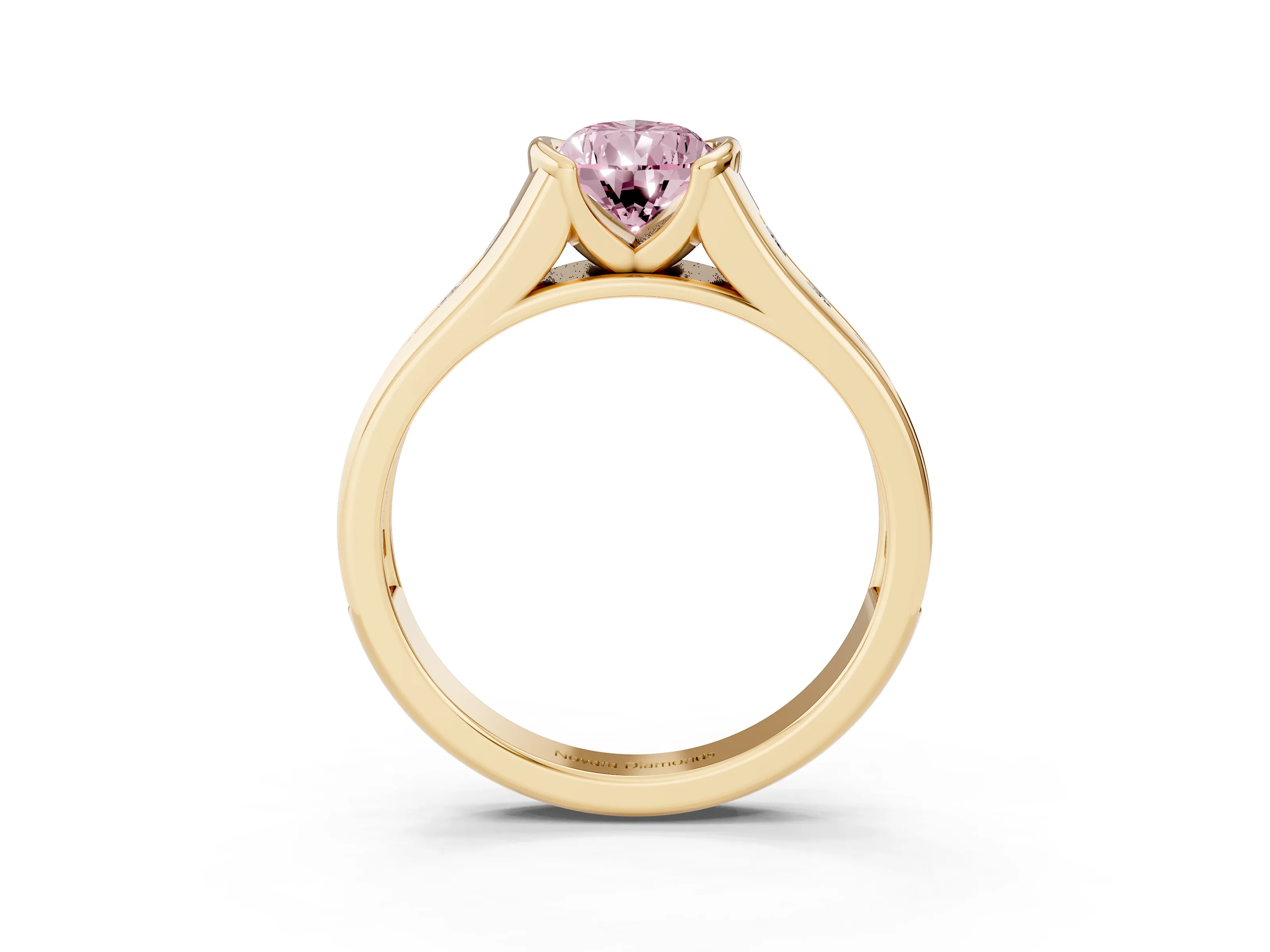 Fancy Pink Pear Cut Diamond Bezel-Set Solitaire Ring Set in Yellow gold with Channel-Set Band