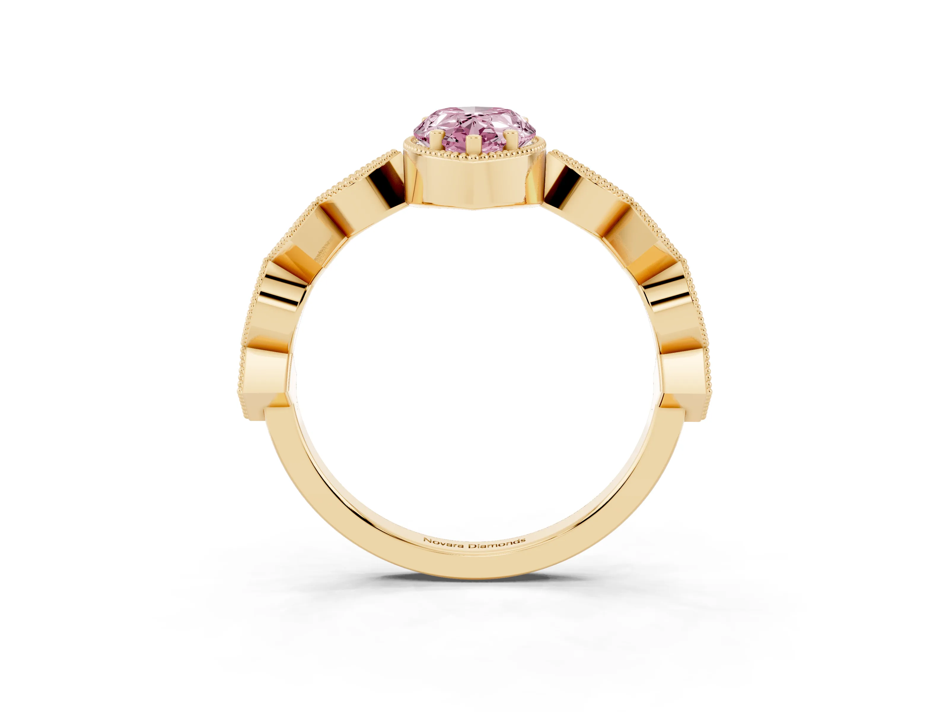 Fancy Pink Pear Cut Diamond Milgrain Marquise Twist Band Ring Set in Yellow gold with Prong Setting
