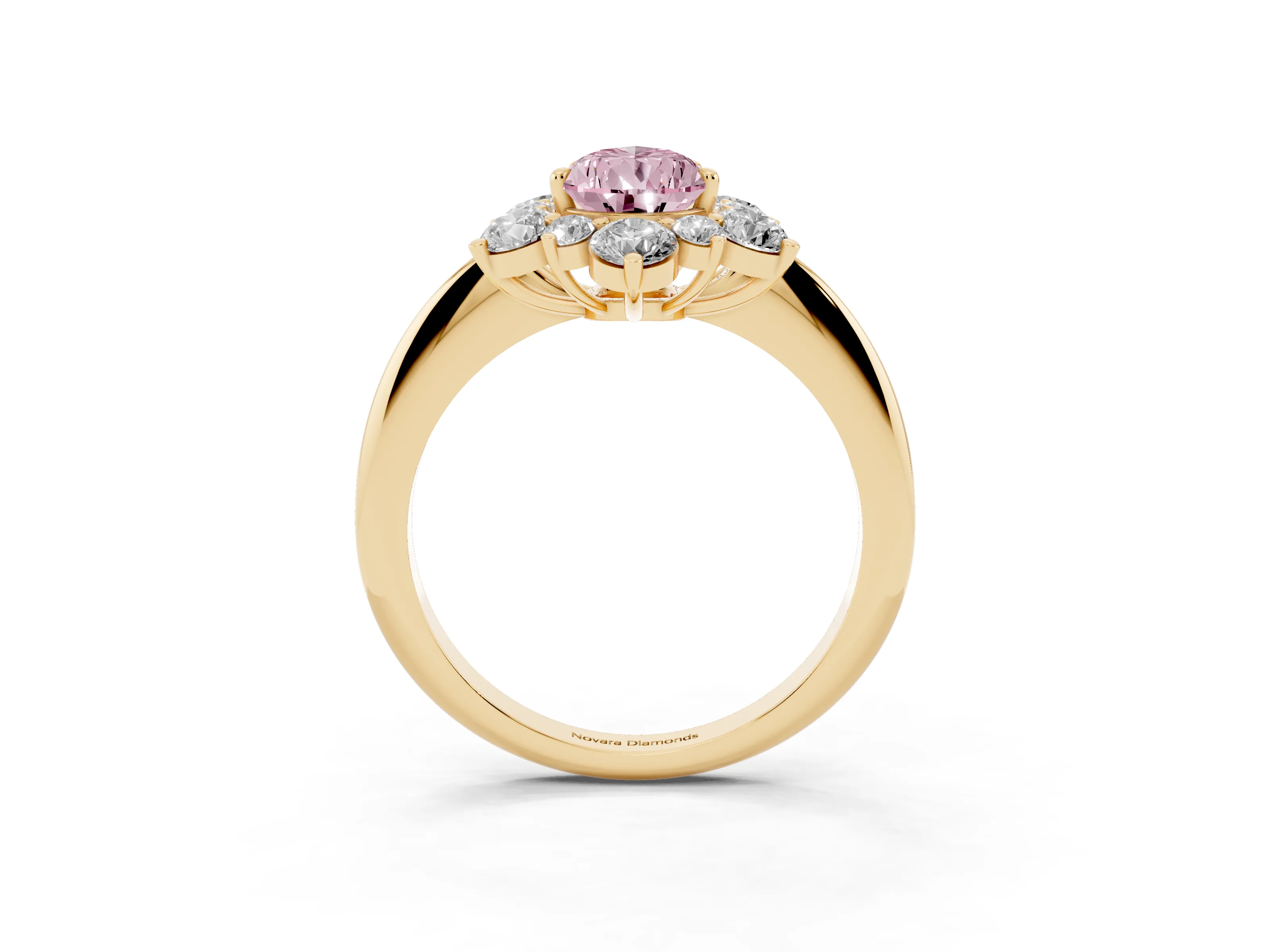 Fancy Pink Pear Cut Diamond Cluster Halo Ring Set in Yellow gold with Solitaire Band and Prong Setting