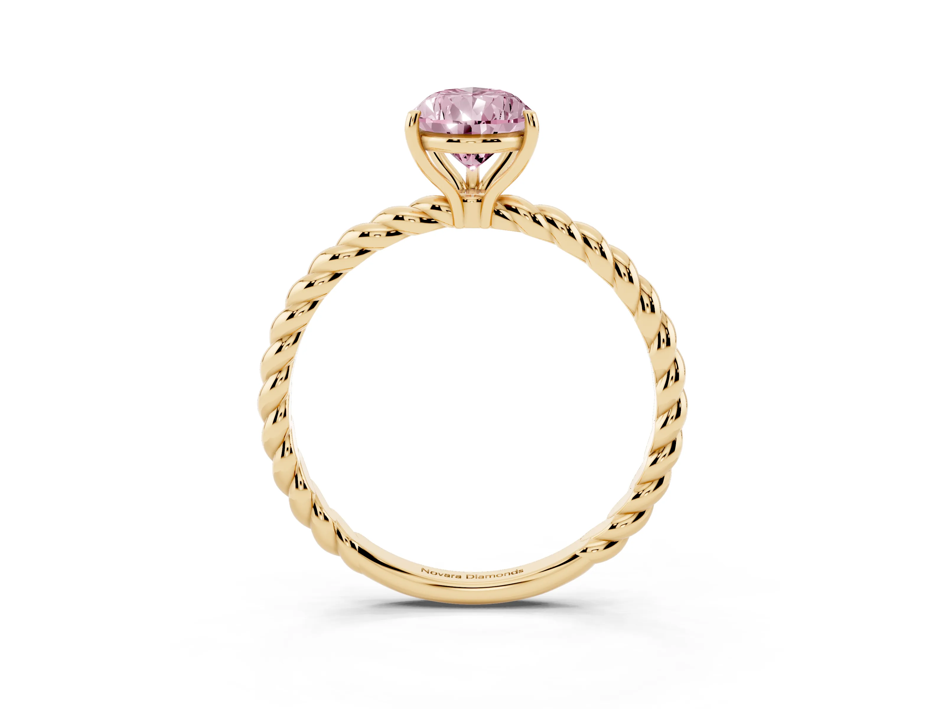 Fancy Pink Pear Cut Diamond Solitaire Ring Set in Yellow gold with Twist Band and Prong Setting