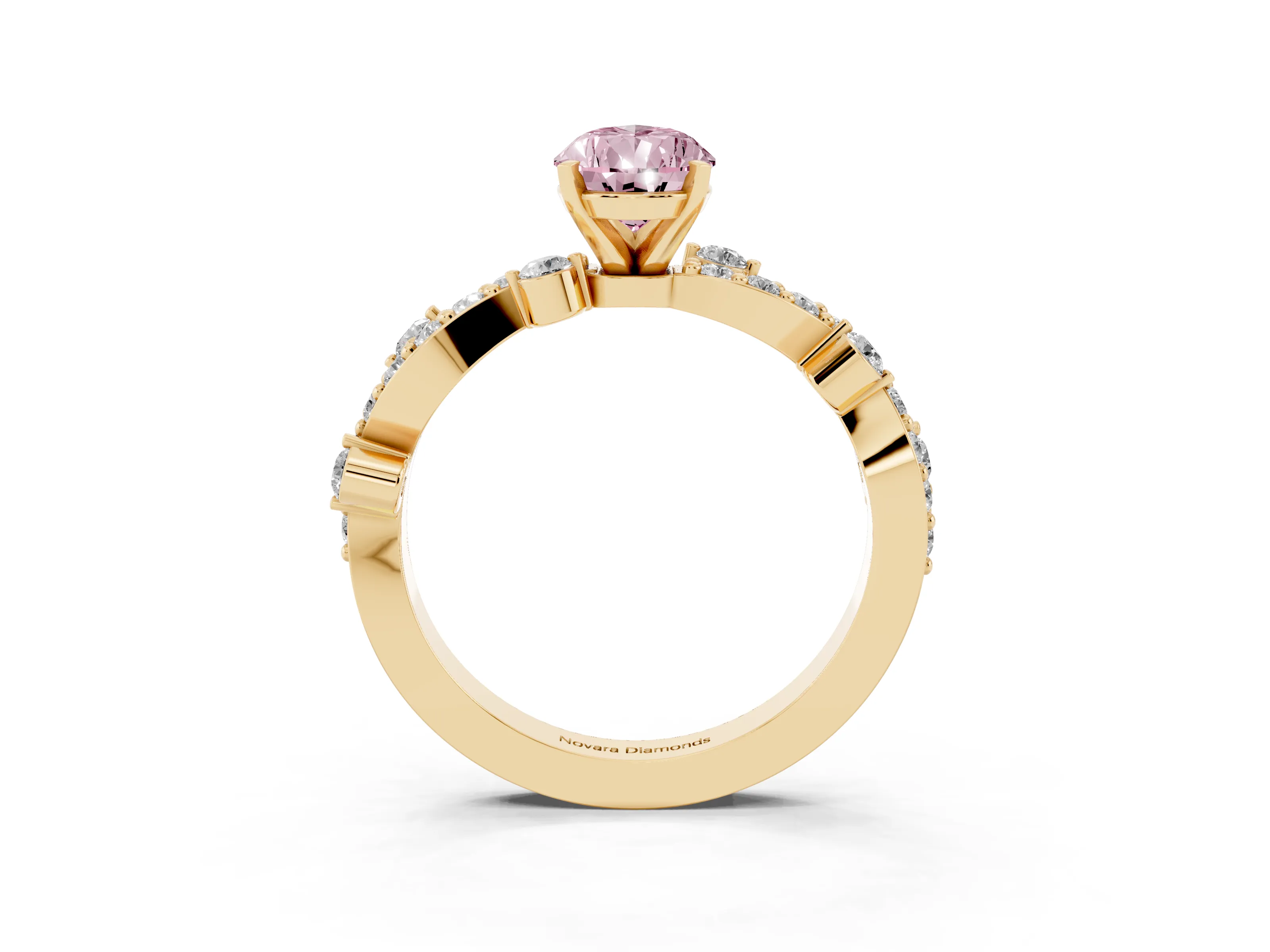 Fancy Pink Pear Cut Diamond Solitaire Twisted Band Set in Yellow gold with Pavé Setting