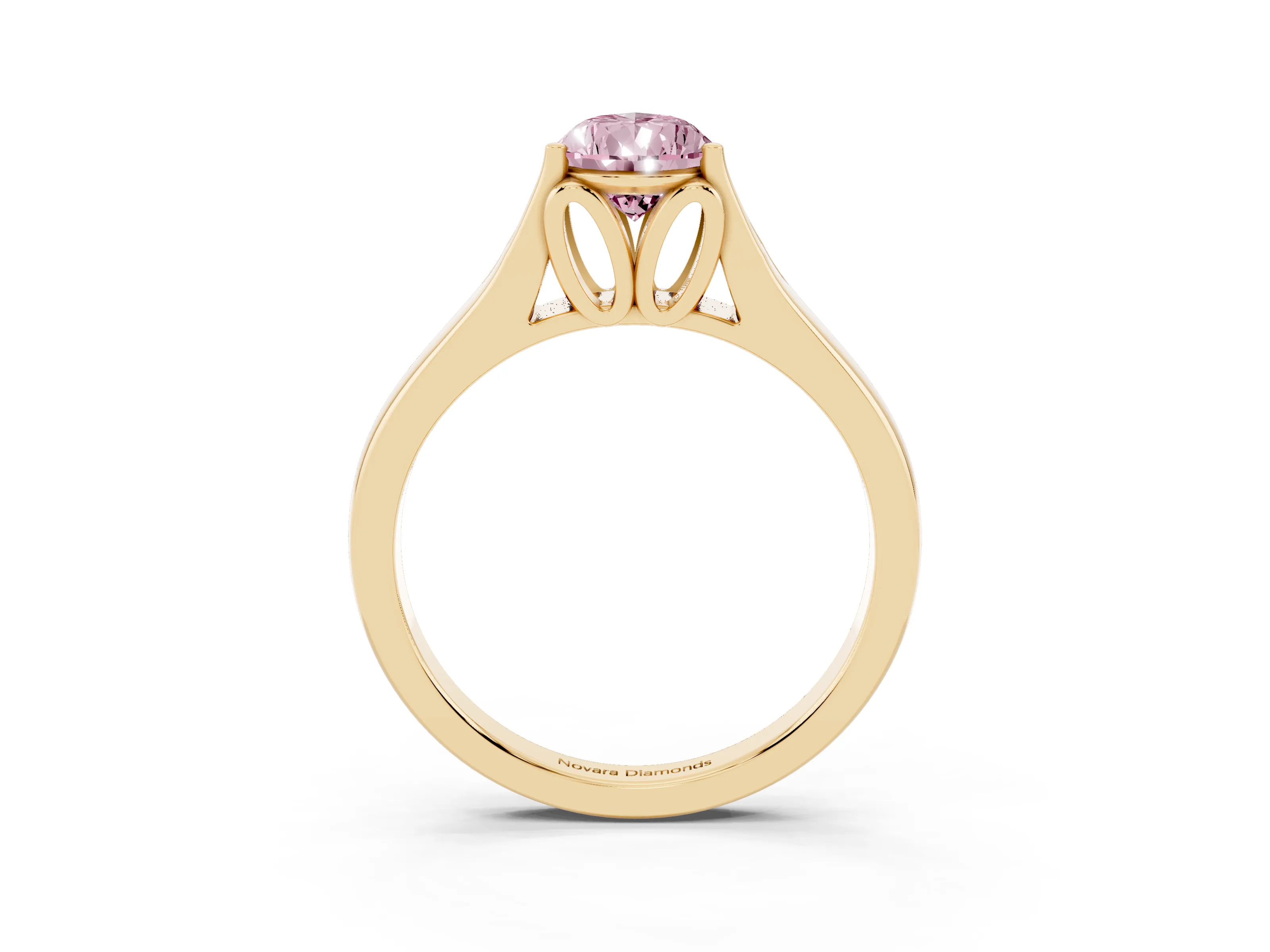 Fancy Pink Pear Cut Diamond Solitaire Ring Set in Yellow gold with Arched Cathedral Band and Prong Setting