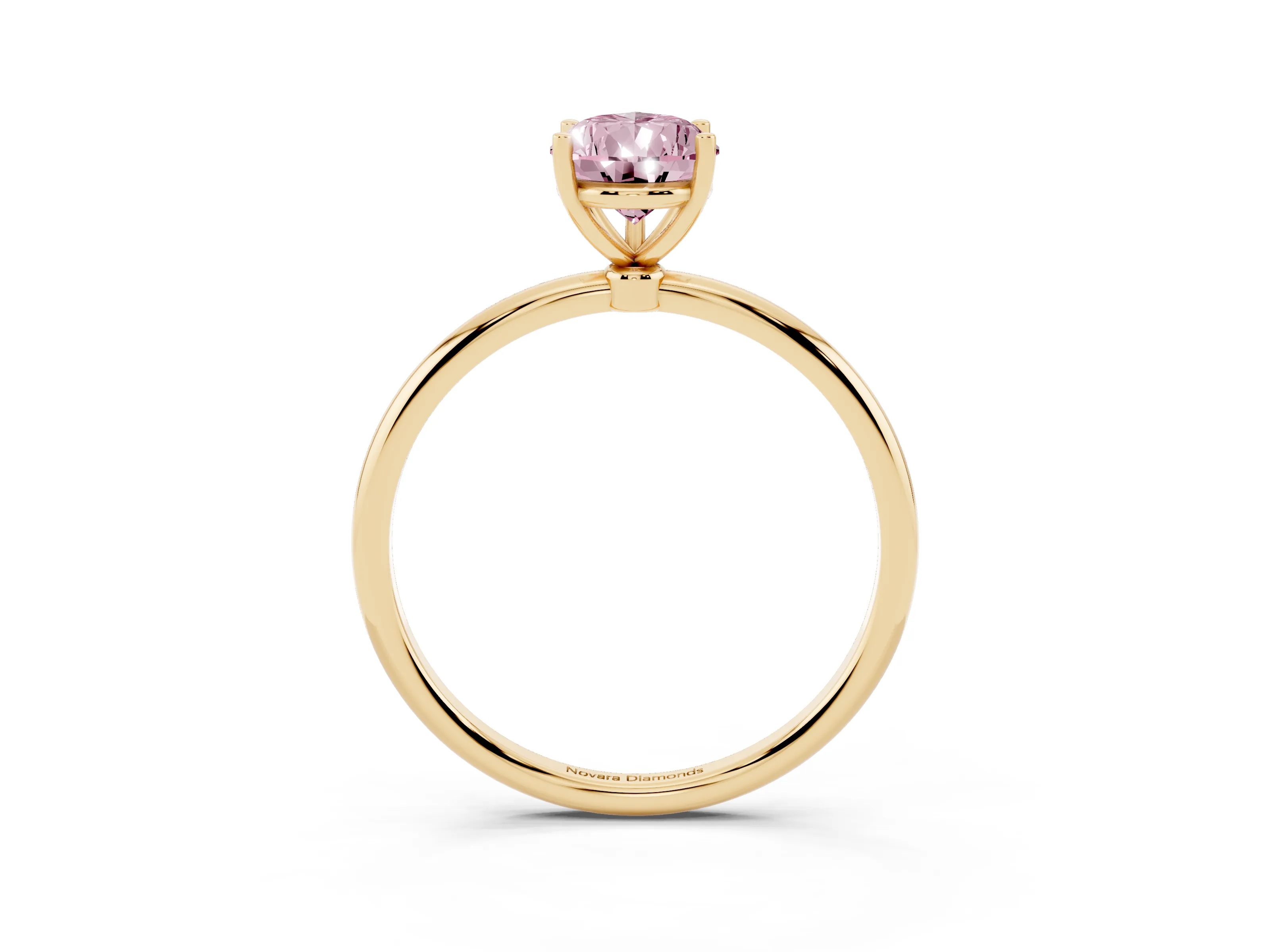 Fancy Pink Pear Cut Diamond Solitaire Engagement Ring Set in Yellow gold with Thin Band and Prong Setting