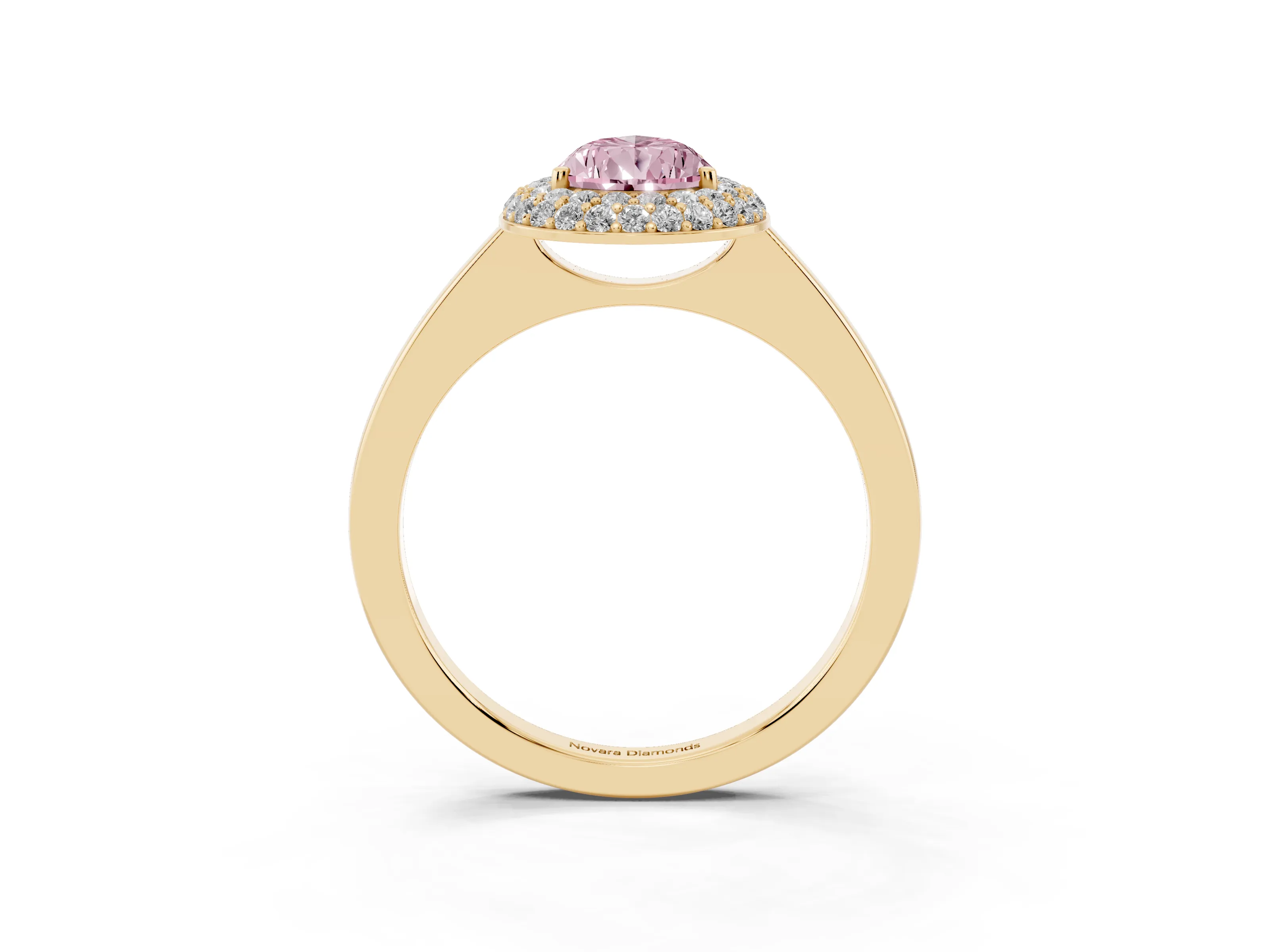Fancy Pink Pear Cut Diamond Halo Engagement Ring Set in Yellow gold with Solitaire Band and Prong Setting