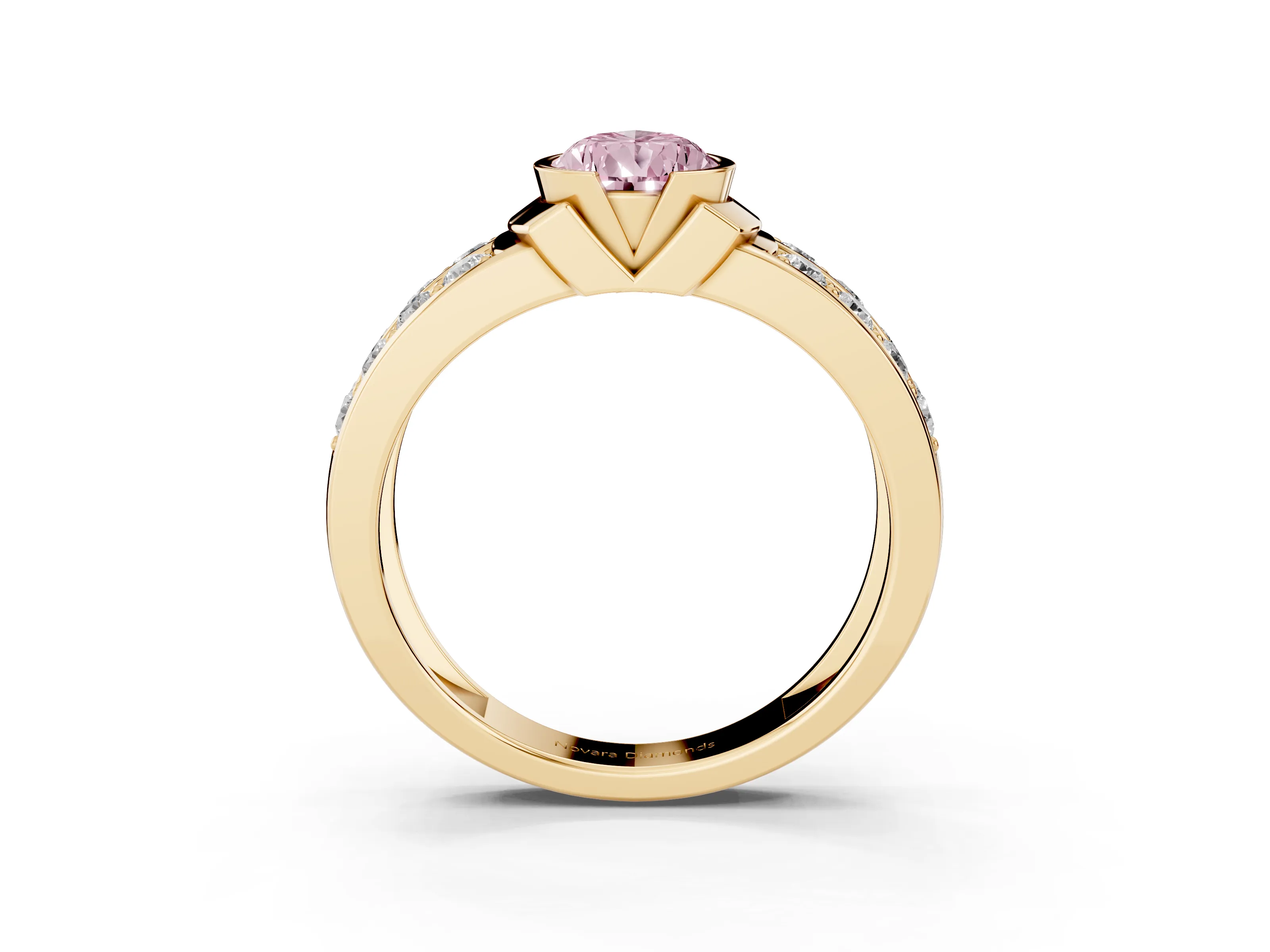 Fancy Pink Pear Cut Diamond Wide Channel Set Band Ring Set in Yellow gold with Bezel Setting