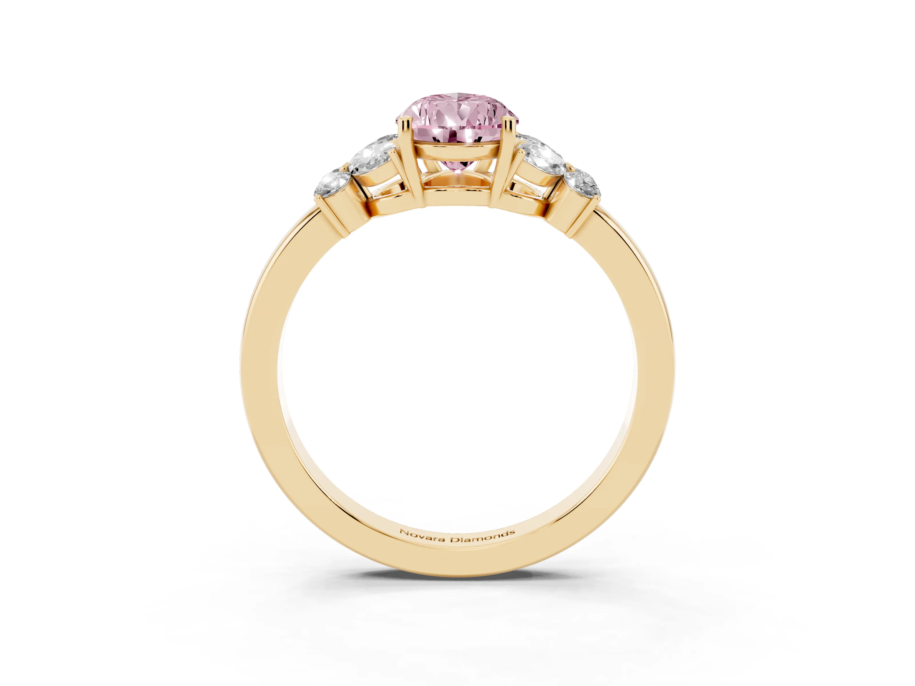 Fancy Pink Pear Cut Diamond Solitaire Floral Ring Set in Yellow gold with Marquise Petals and Prong Setting