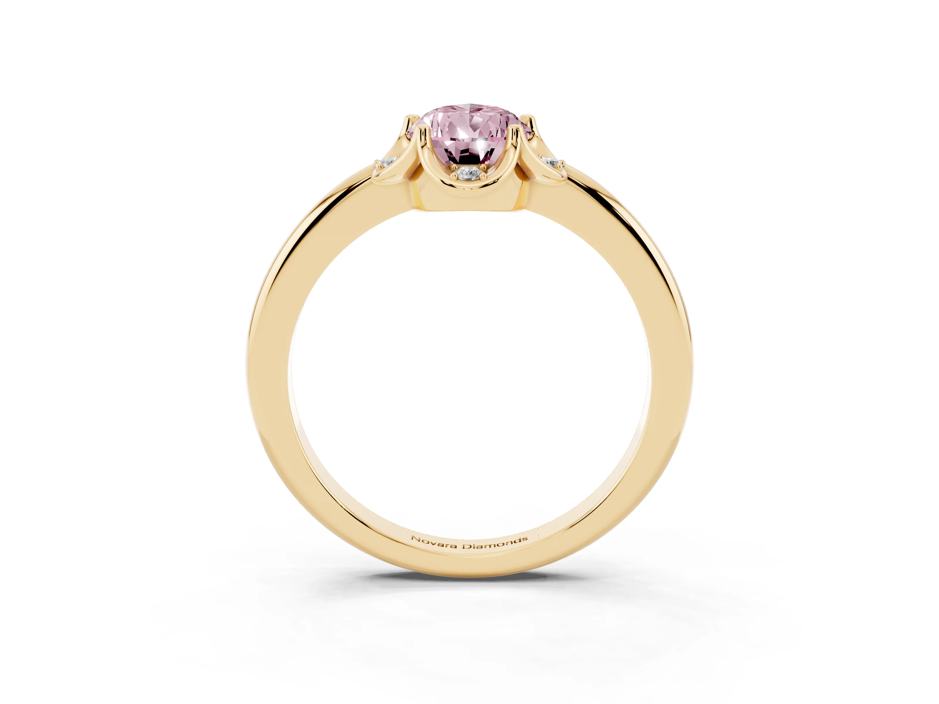 Fancy Pink Pear Cut Diamond Round Cluster Halo Ring Set in Yellow gold with Solitaire Band and Prong Setting