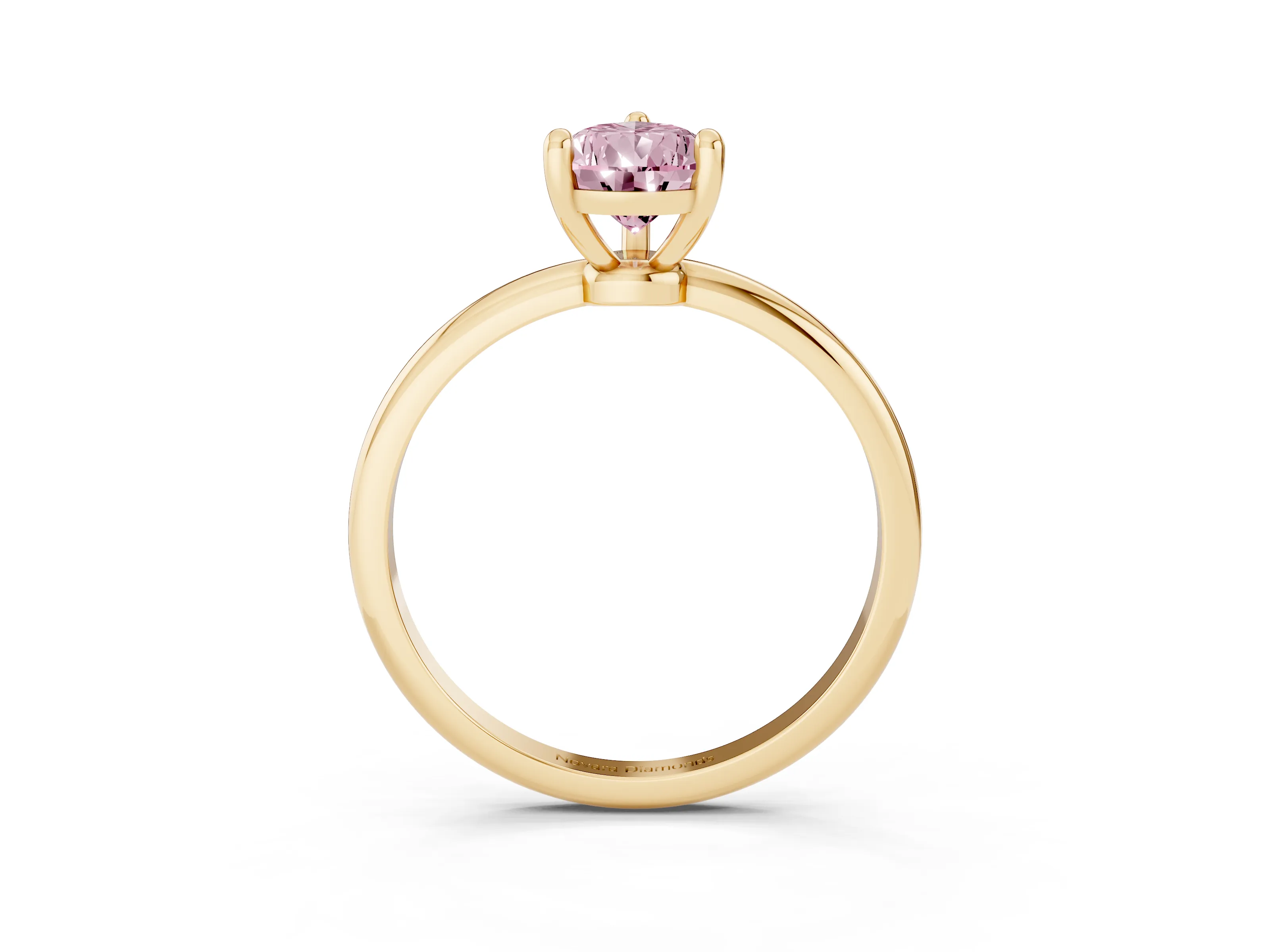 Fancy Pink Pear Cut Diamond Solitaire Ring Set in Yellow gold with Secure Prong Setting on a Classic Band