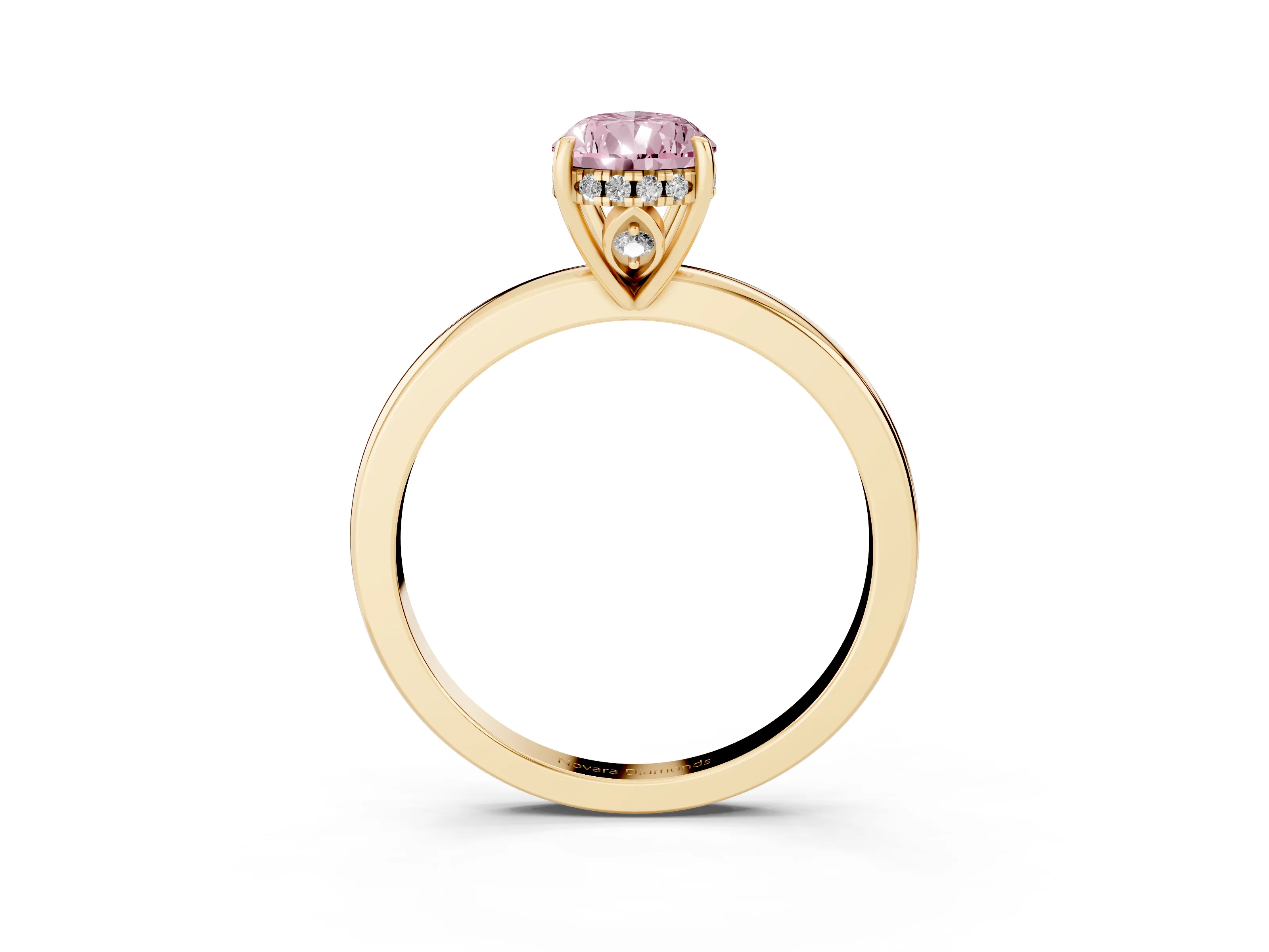 Fancy Pink Pear Cut Diamond Solitaire Ring Set in Yellow gold with Plain Band and Prong Setting