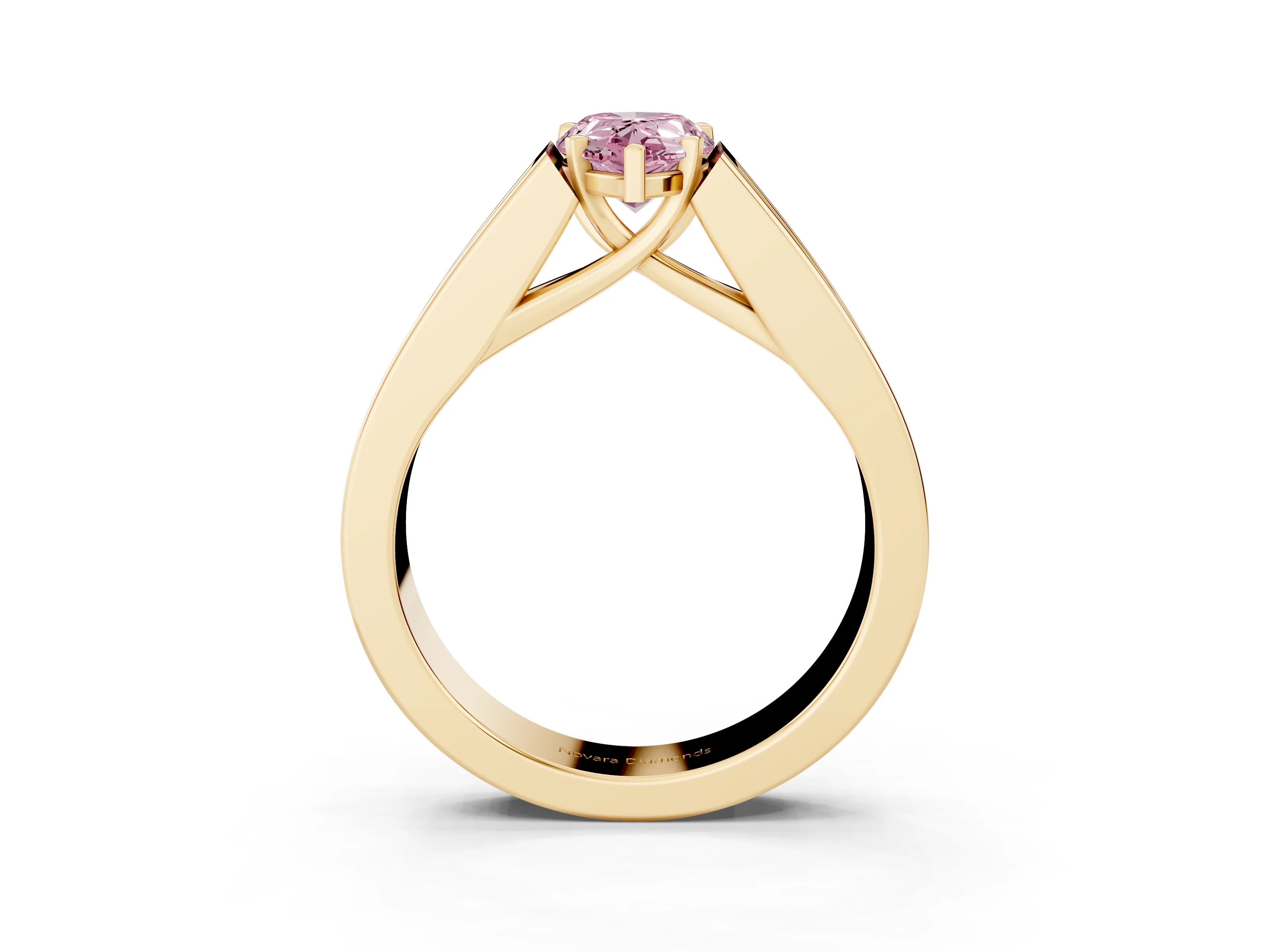 Fancy Pink Pear Cut Diamond Solitaire Ring Set in Yellow gold with Channel-Set Accent Stones and Prong Setting