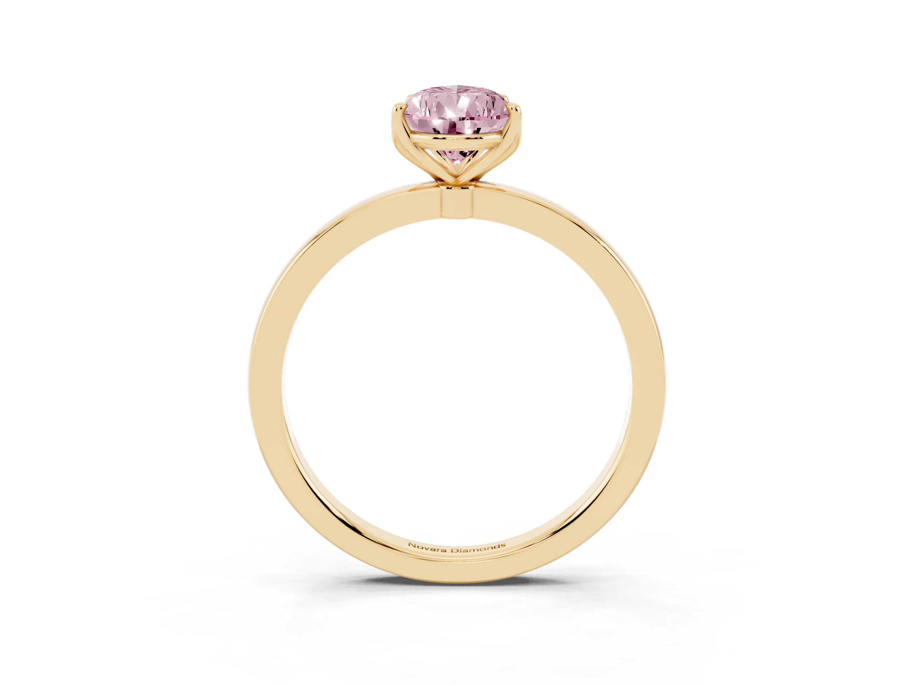 Fancy Pink Pear Cut Diamond Solitaire Ring Set in Yellow gold with Prong Setting and Thin Polished Band
