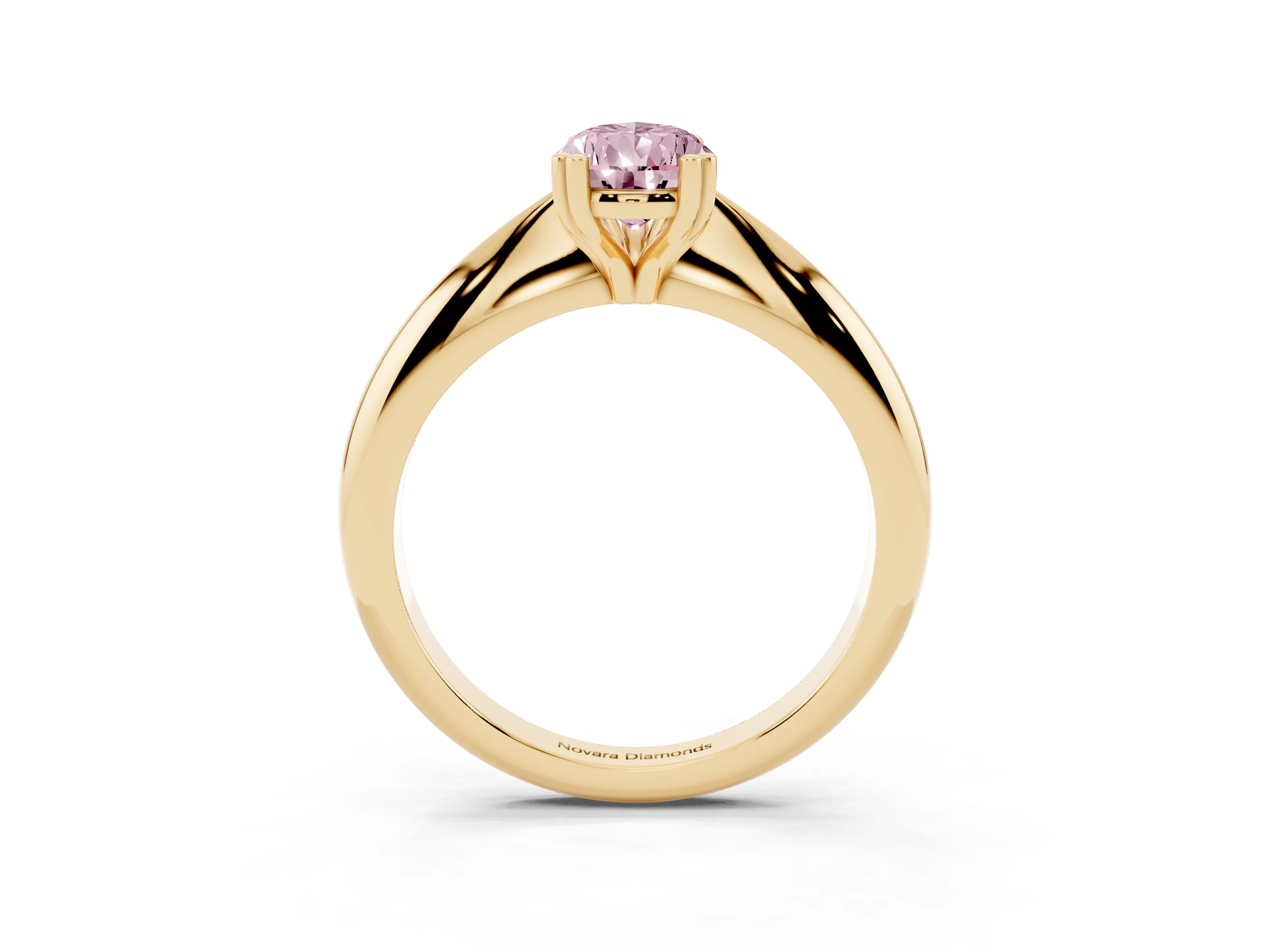 Fancy Pink Pear Cut Diamond Solitaire Engagement Ring Set in Yellow gold with Tapered Band and Prong Setting