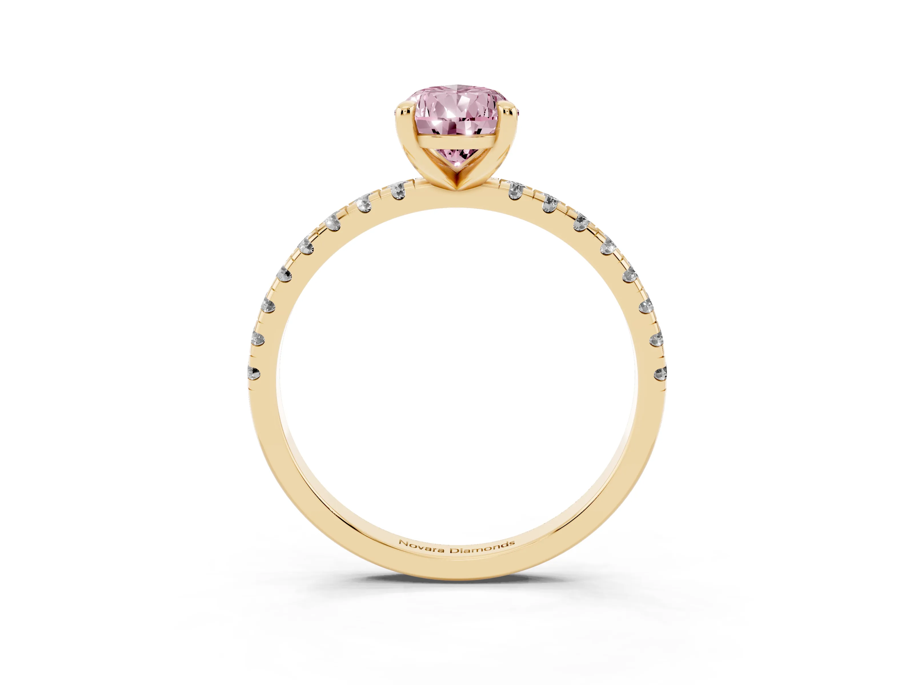 Fancy Pink Pear Cut Diamond Brilliant Solitaire Ring Set in Yellow gold with Pavé Band and Prong Setting
