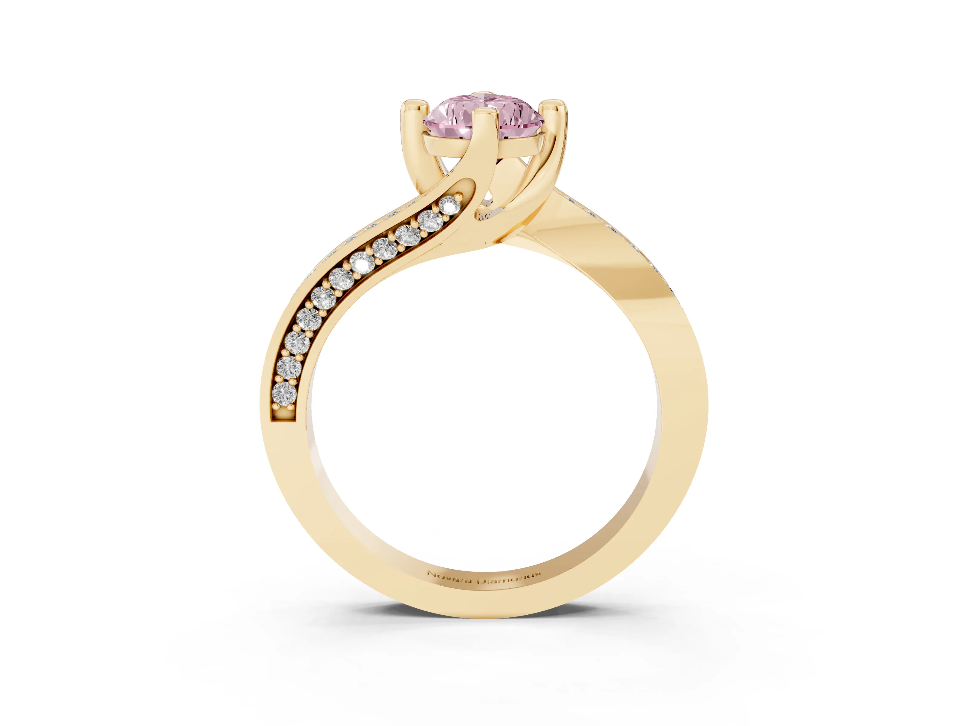 Fancy Pink Pear Cut Diamond Solitaire Ring Set in Yellow gold with Intertwined Pavé Twist Band