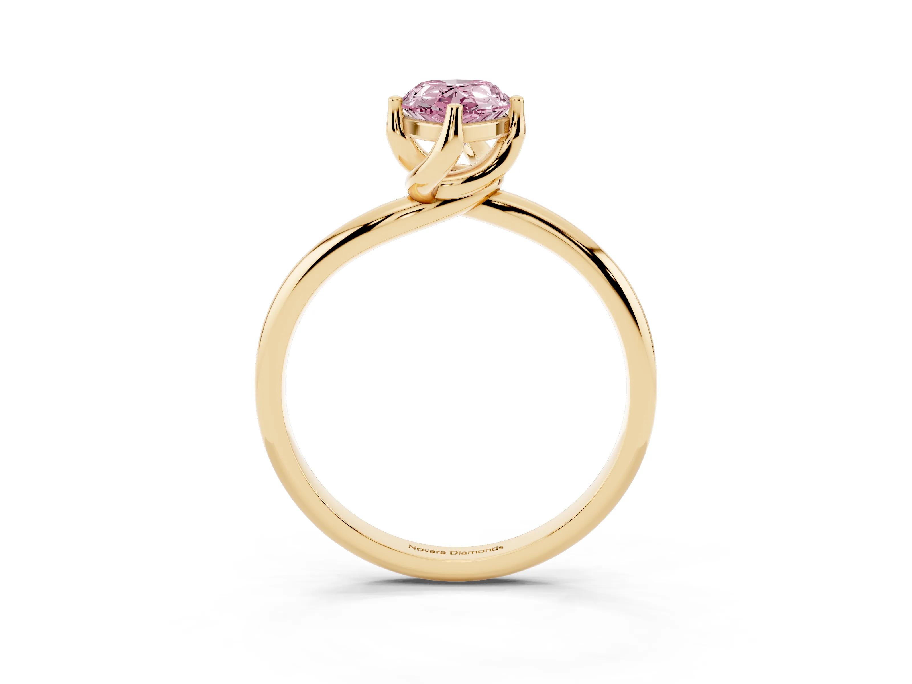 Fancy Pink Pear Cut Diamond Solitaire Engagement Ring Set in Yellow gold with Classic Plain Band