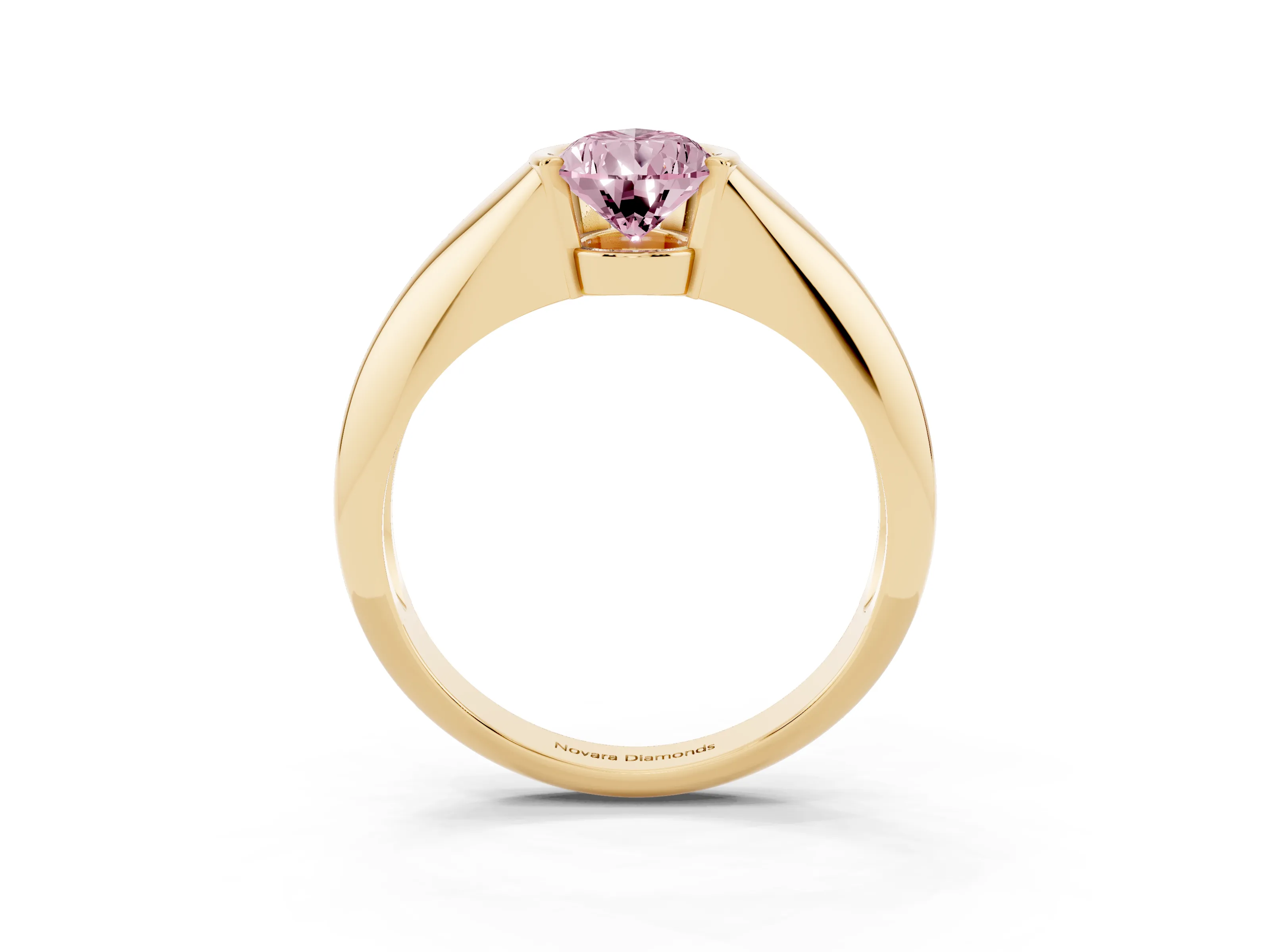 Fancy Pink Pear Cut Diamond Solitaire Tension Set Ring Set in Yellow gold