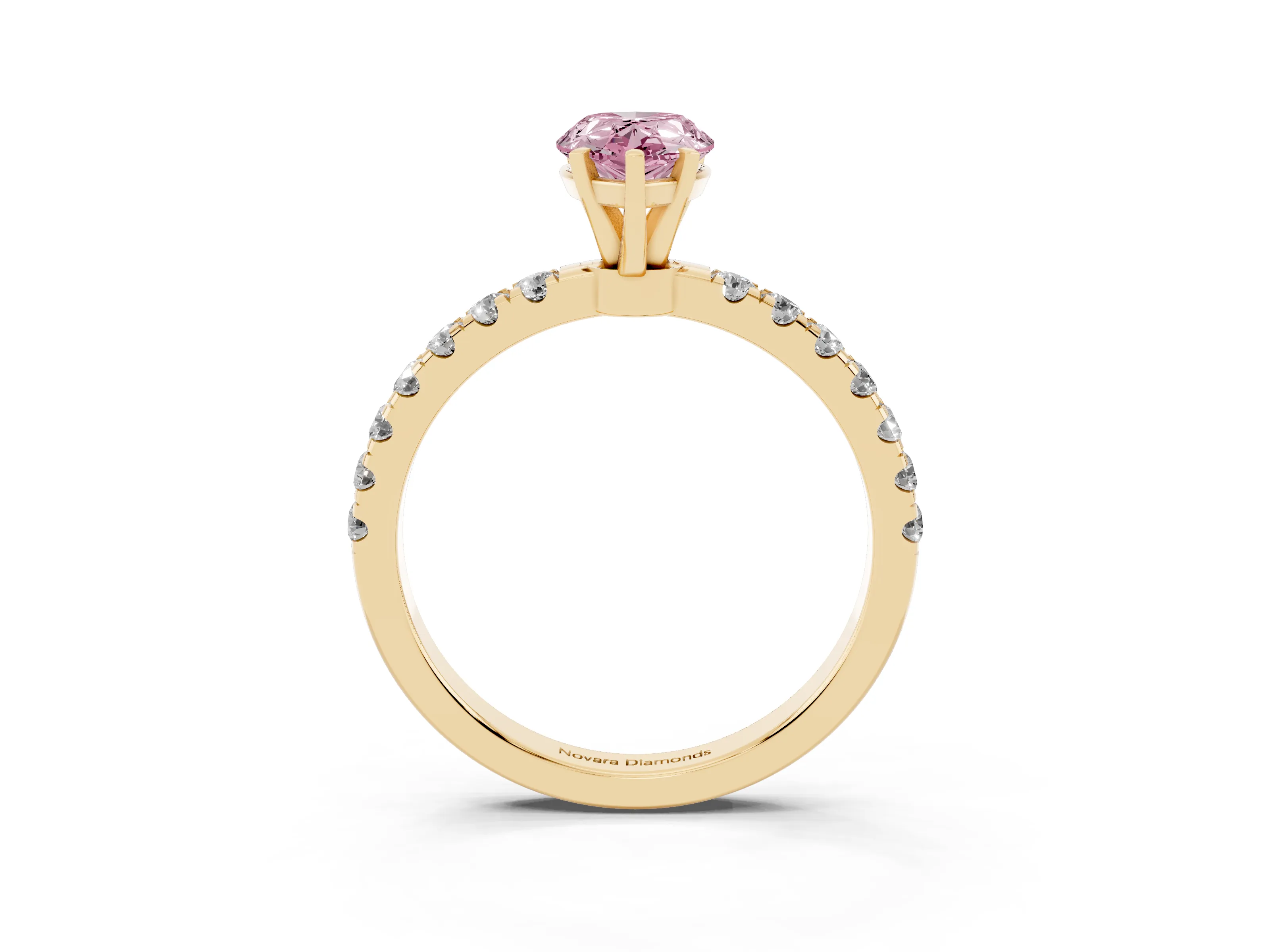 Fancy Pink Pear Cut Diamond Solitaire Ring Set in Yellow gold with Pavé Accents and Prong Setting