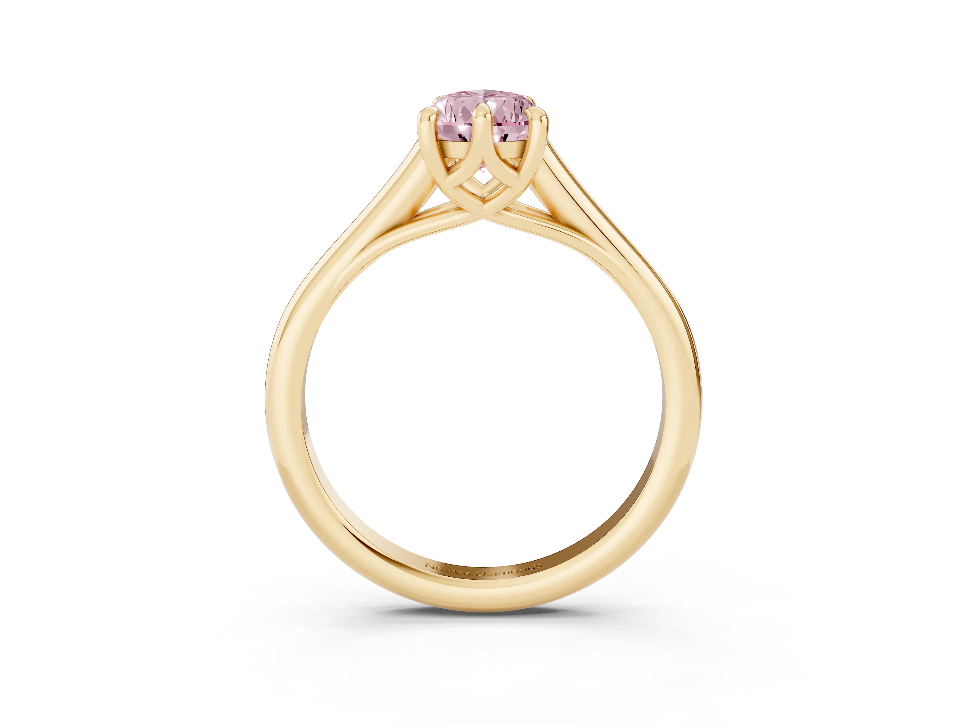 Fancy Pink Pear Cut Diamond Solitaire Engagement Ring Set in Yellow gold with Prong Setting and Plain Classic Band