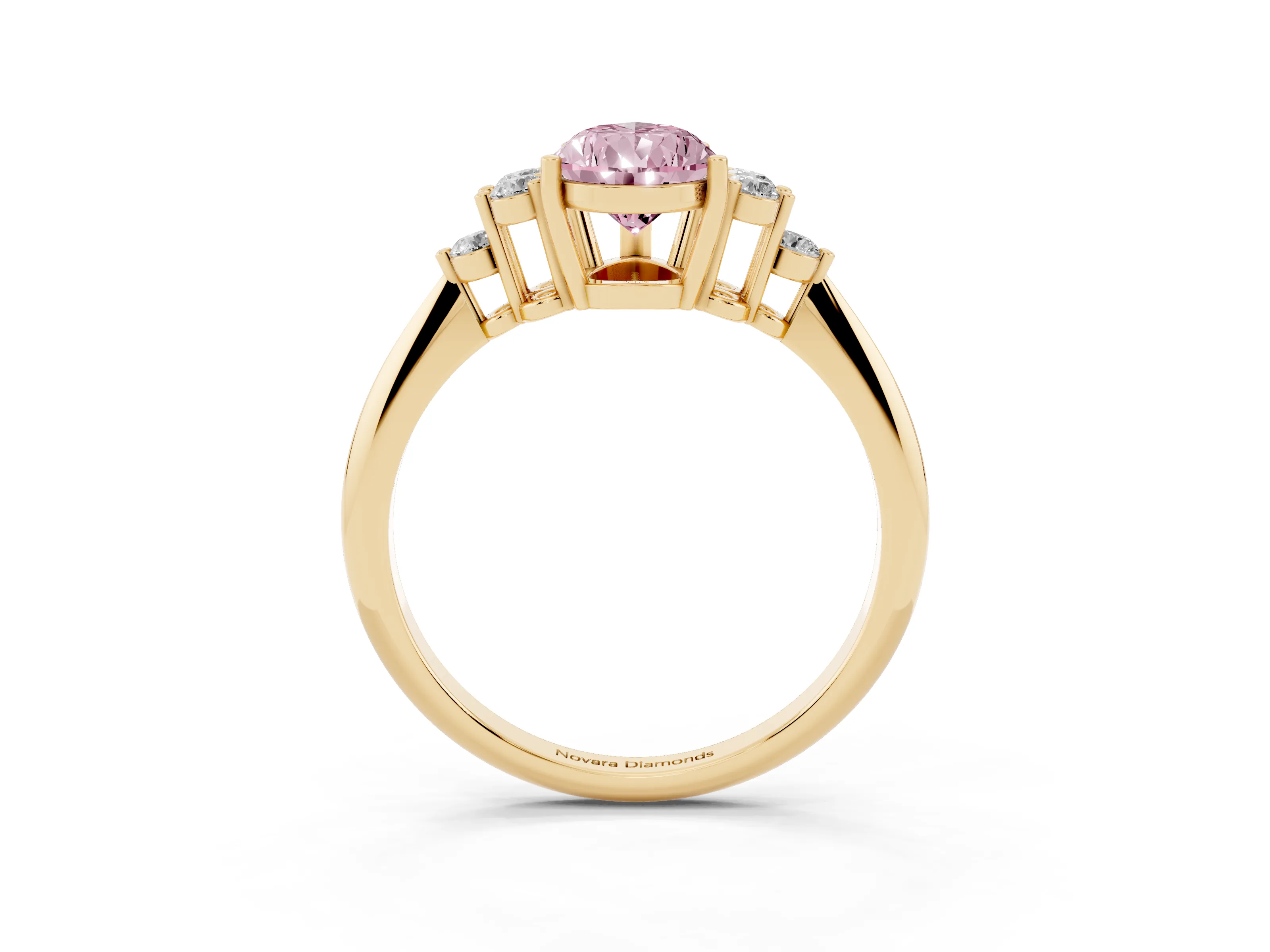 Fancy Pink Pear Cut Diamond Cluster Ring Set in Yellow gold with Plain Band and Prong Setting
