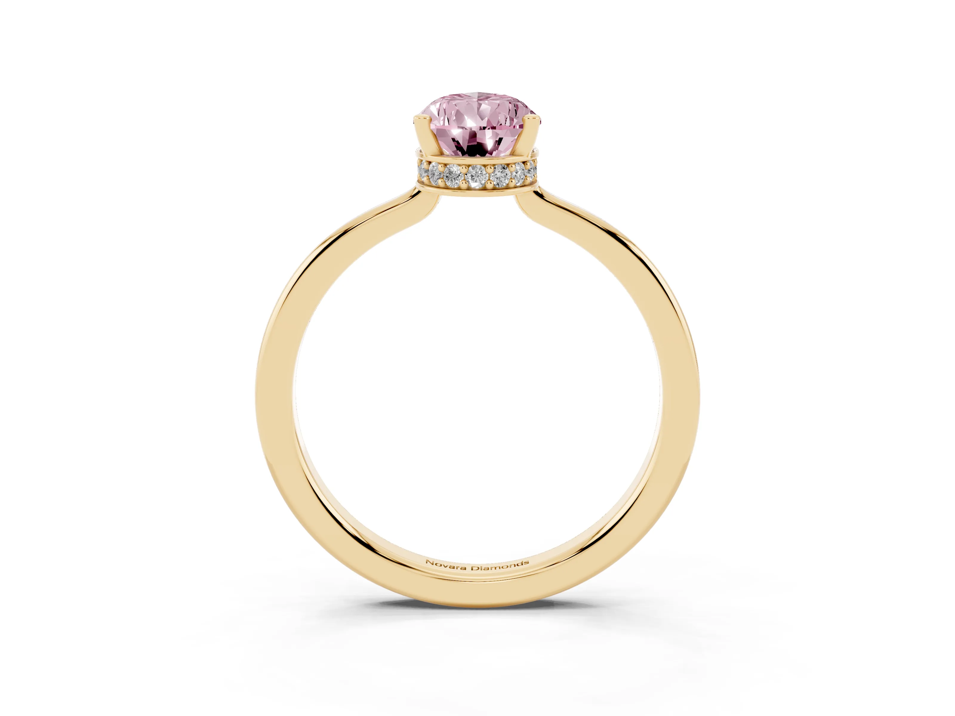 Fancy Pink Pear Cut Diamond Solitaire Engagement Ring Set in Yellow gold with Prong Setting on a Plain Band
